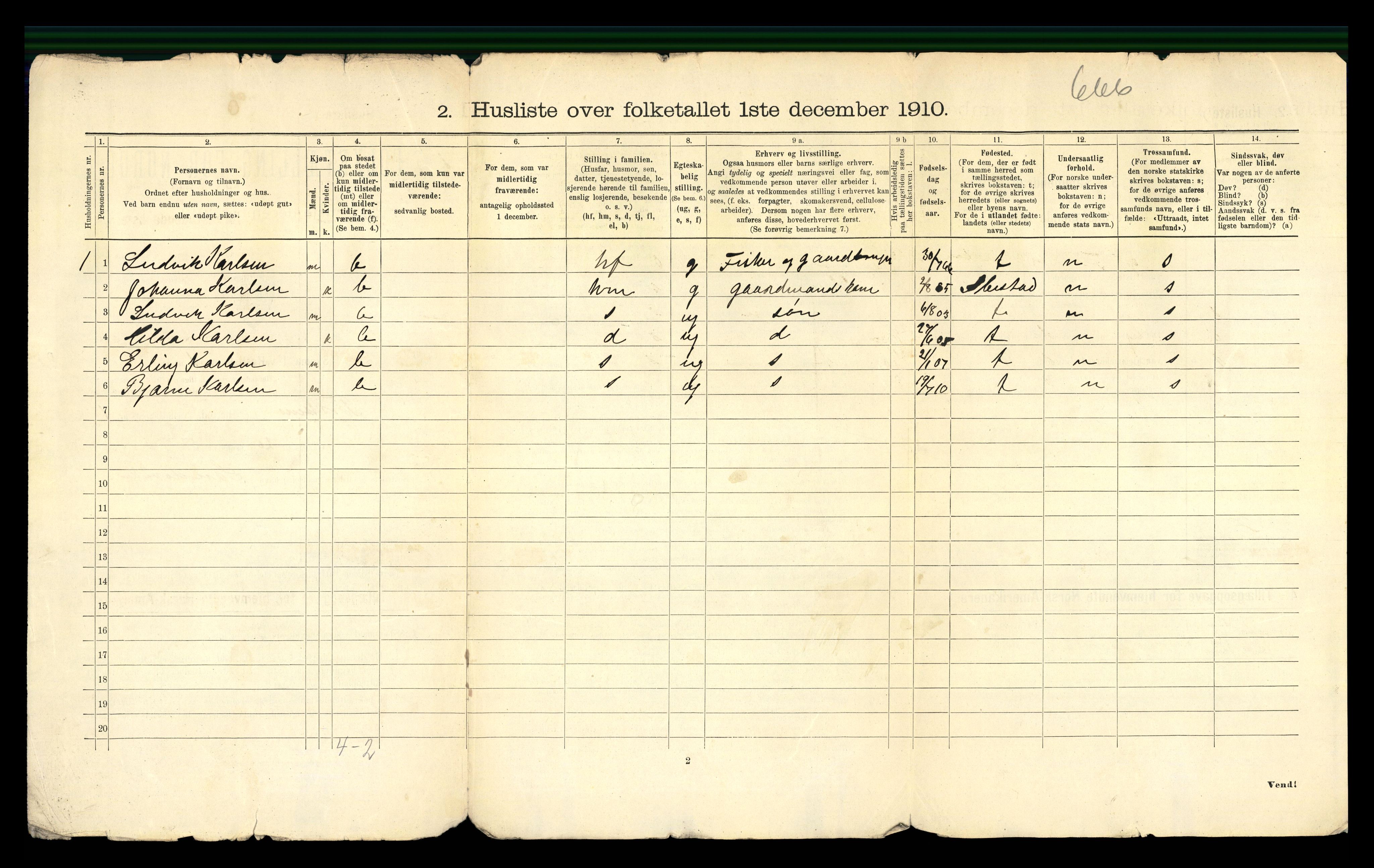 RA, 1910 census for Torsken, 1910, p. 23