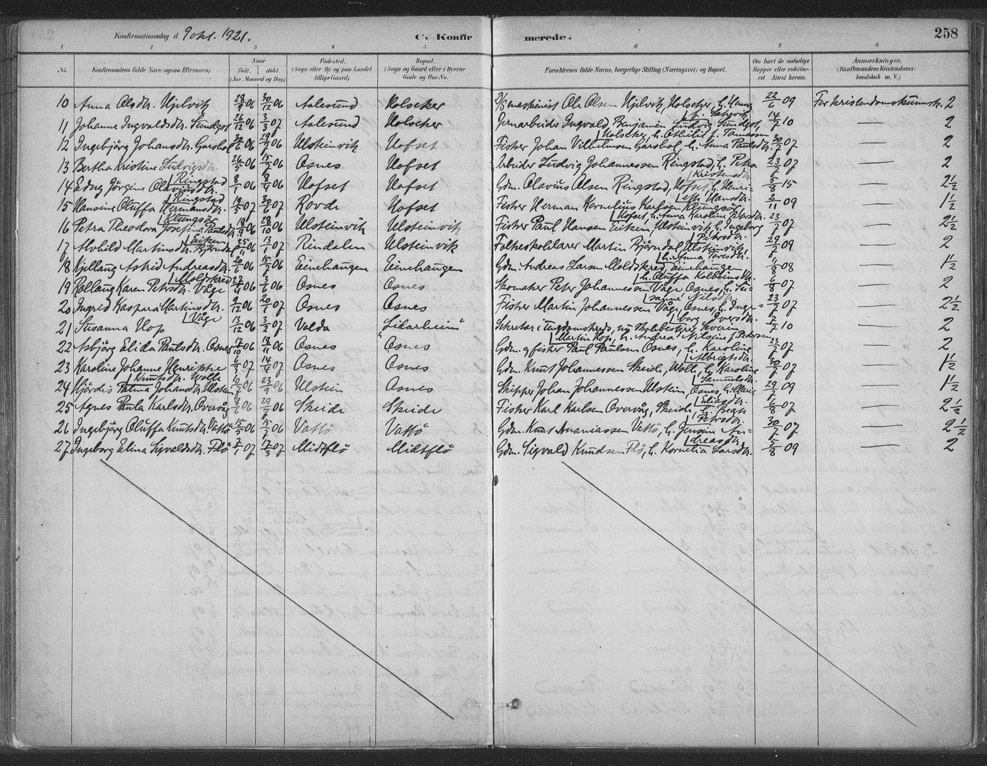 Ministerialprotokoller, klokkerbøker og fødselsregistre - Møre og Romsdal, AV/SAT-A-1454/509/L0106: Parish register (official) no. 509A04, 1883-1922, p. 258