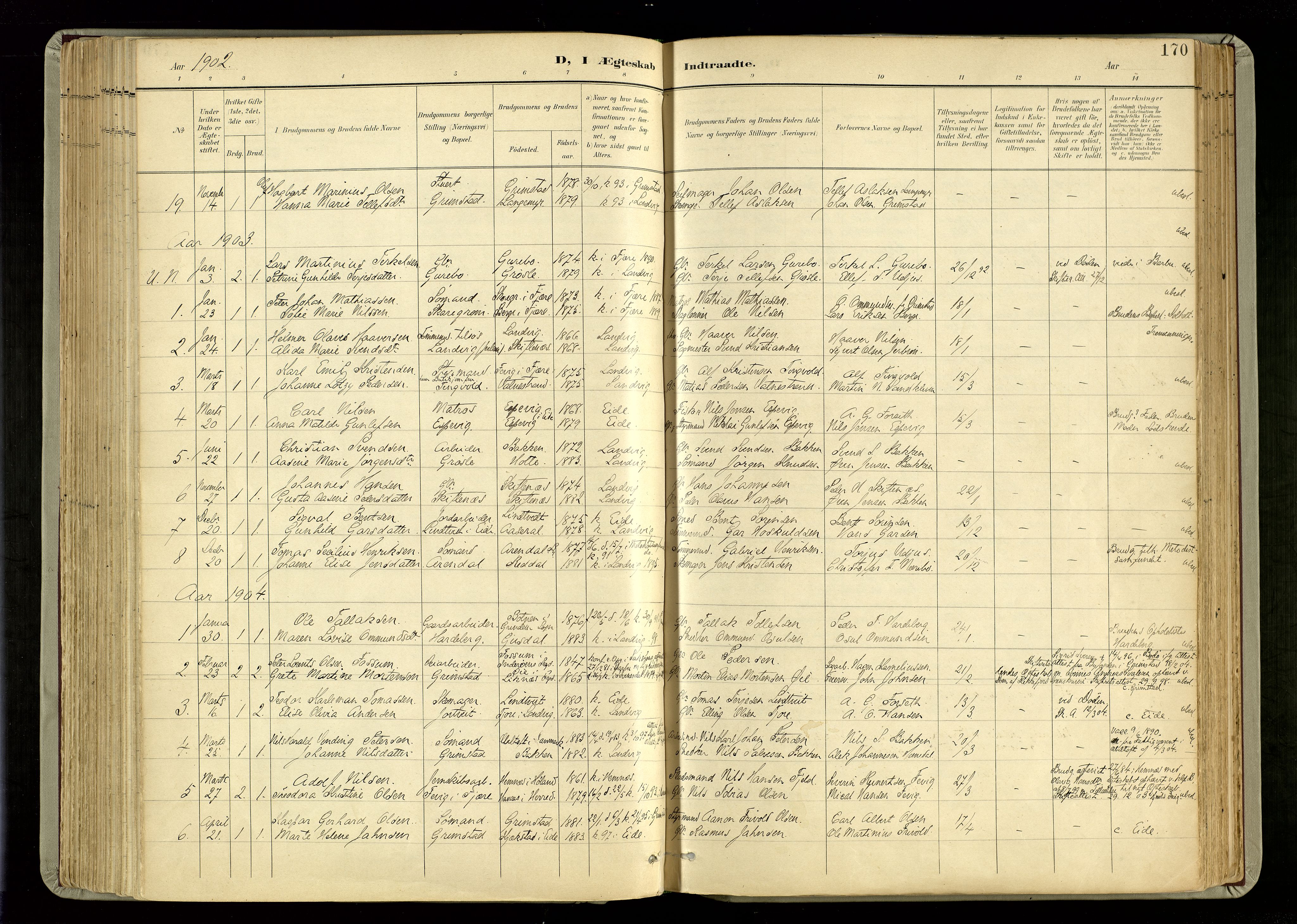 Hommedal sokneprestkontor, SAK/1111-0023/F/Fa/Fab/L0007: Parish register (official) no. A 7, 1898-1924, p. 170