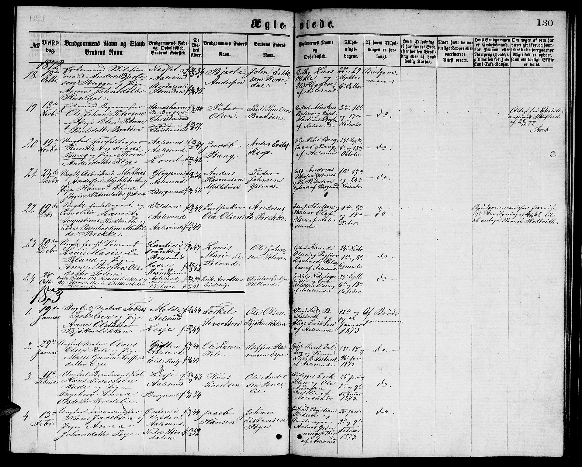 Ministerialprotokoller, klokkerbøker og fødselsregistre - Møre og Romsdal, AV/SAT-A-1454/529/L0465: Parish register (copy) no. 529C02, 1868-1877, p. 130