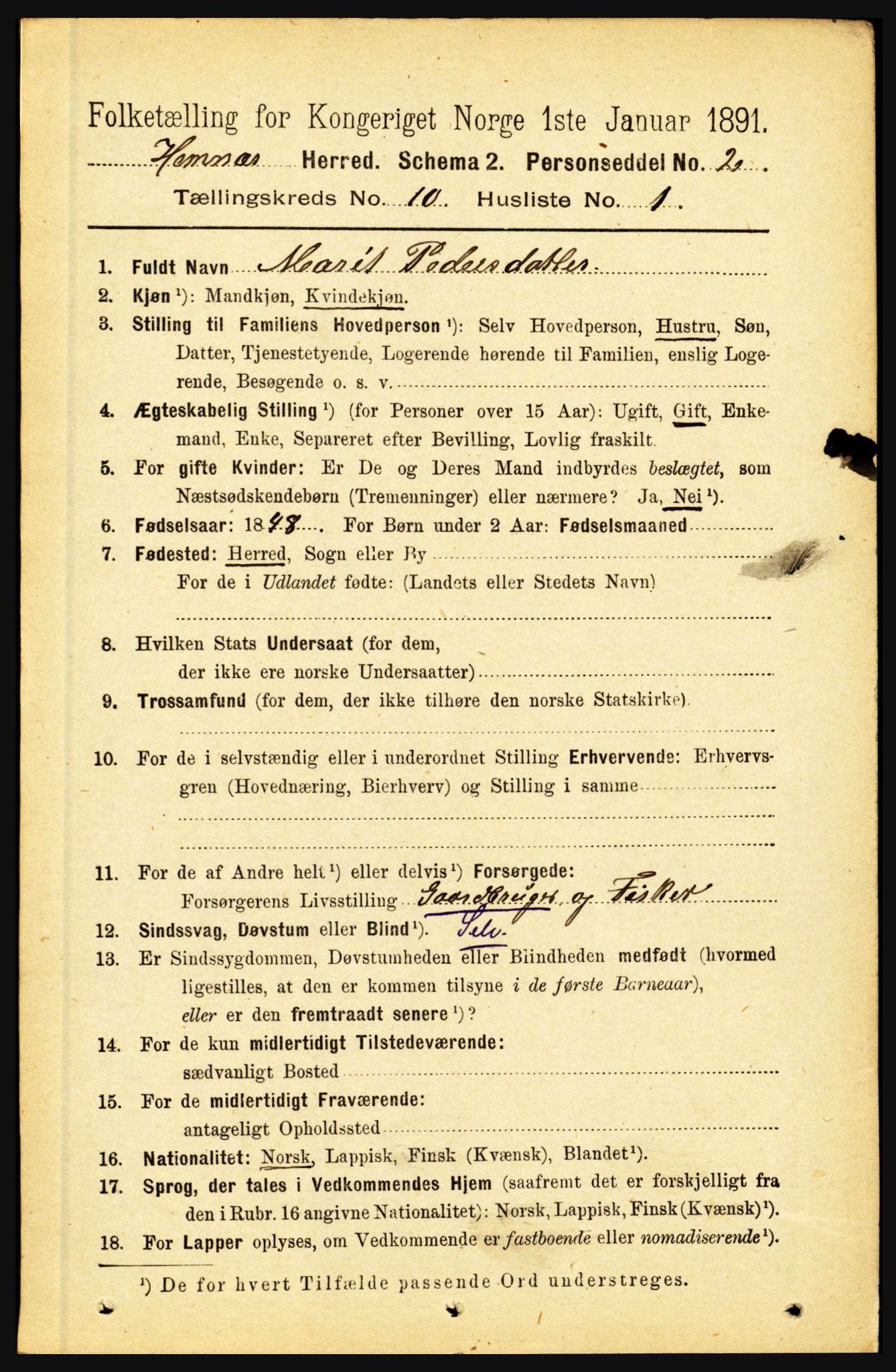 RA, 1891 census for 1832 Hemnes, 1891, p. 4798