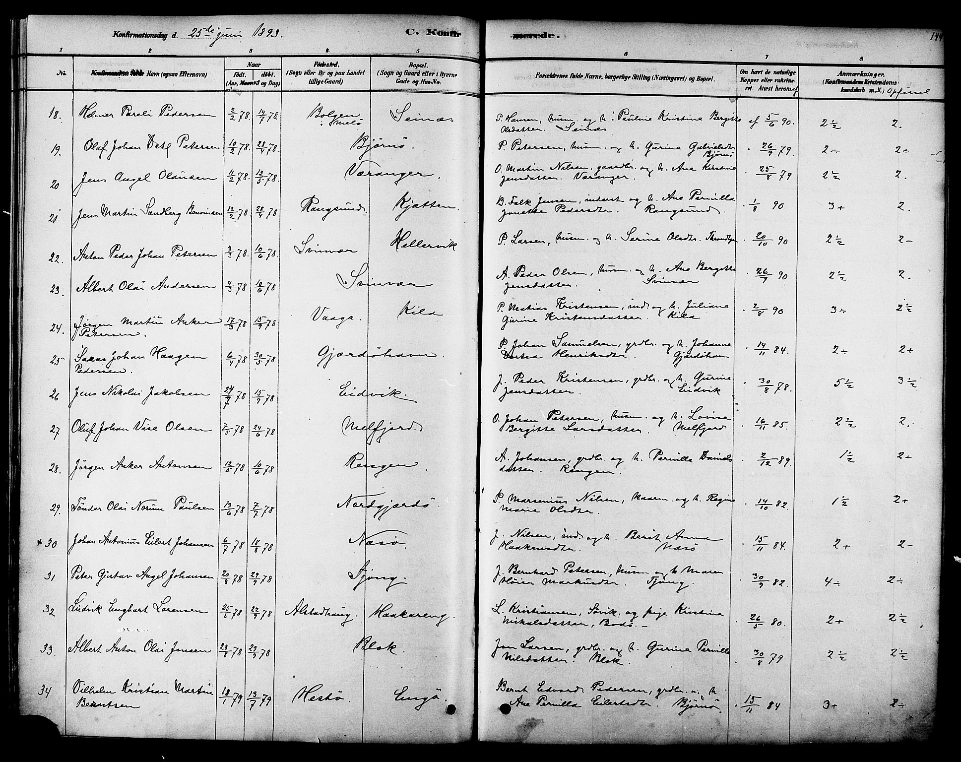 Ministerialprotokoller, klokkerbøker og fødselsregistre - Nordland, AV/SAT-A-1459/841/L0609: Parish register (official) no. 841A12, 1878-1901, p. 144