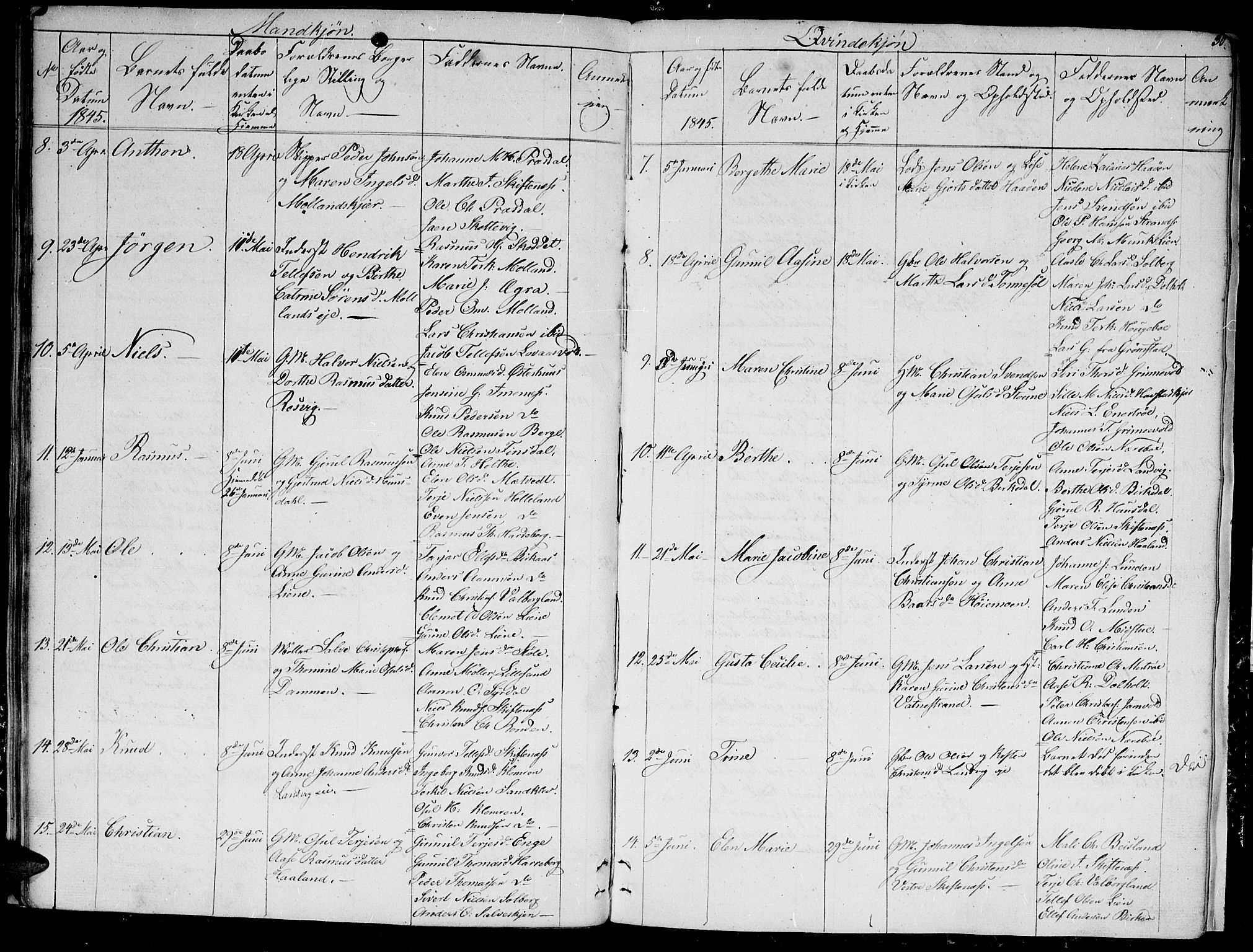 Hommedal sokneprestkontor, AV/SAK-1111-0023/F/Fb/Fbb/L0004: Parish register (copy) no. B 4, 1836-1849, p. 30