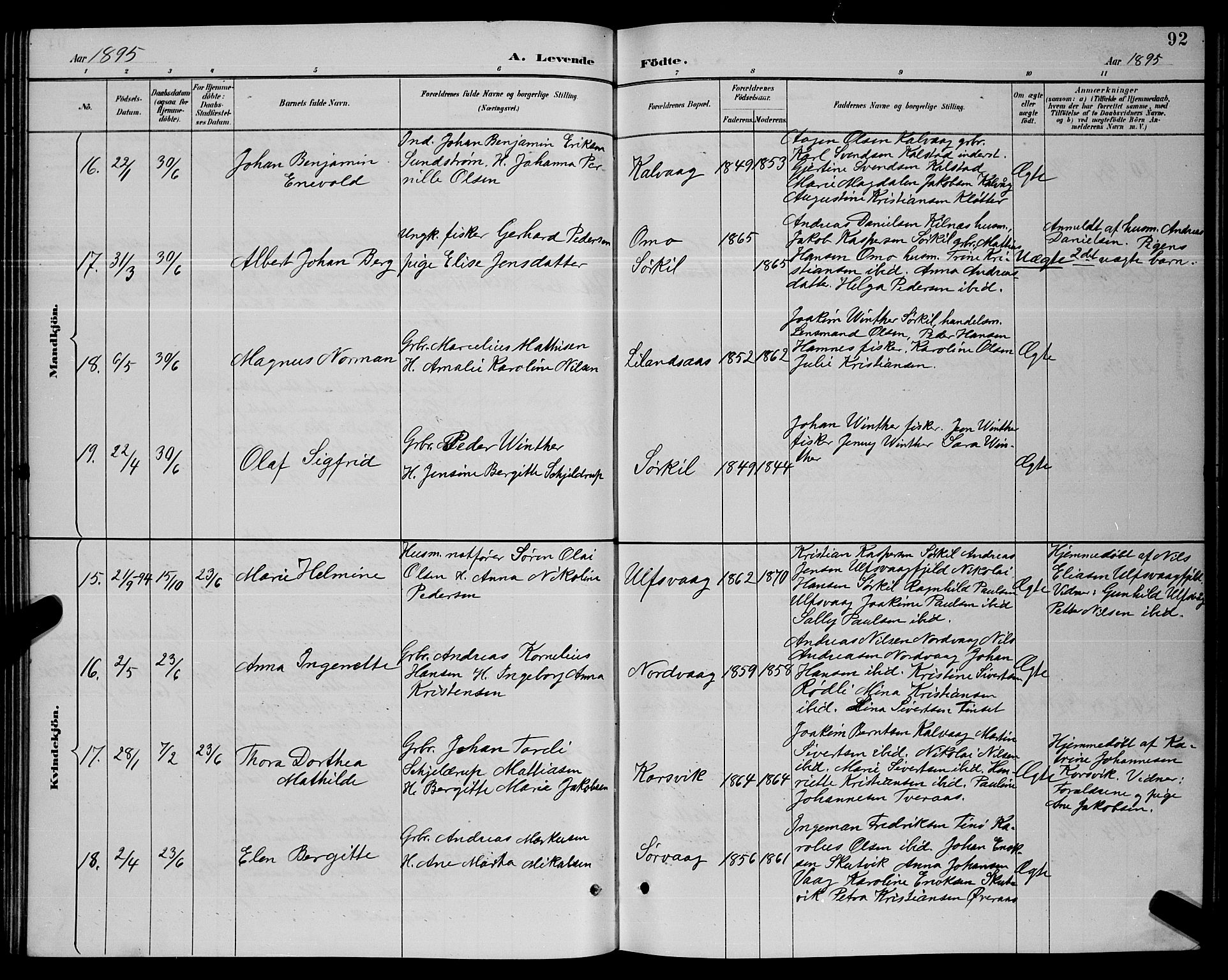 Ministerialprotokoller, klokkerbøker og fødselsregistre - Nordland, AV/SAT-A-1459/859/L0859: Parish register (copy) no. 859C05, 1887-1898, p. 92