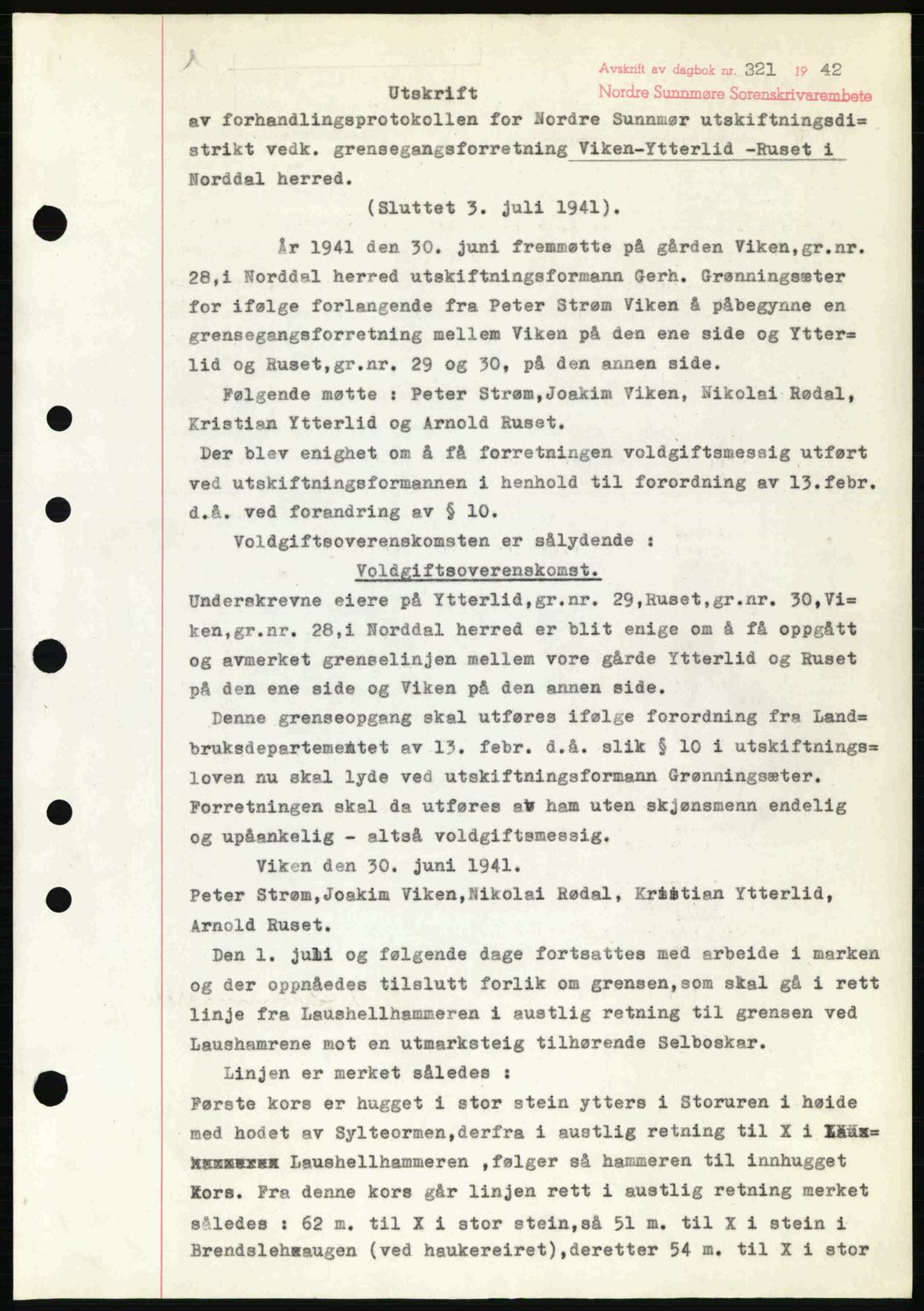 Nordre Sunnmøre sorenskriveri, AV/SAT-A-0006/1/2/2C/2Ca: Mortgage book no. A13, 1942-1942, Diary no: : 321/1942