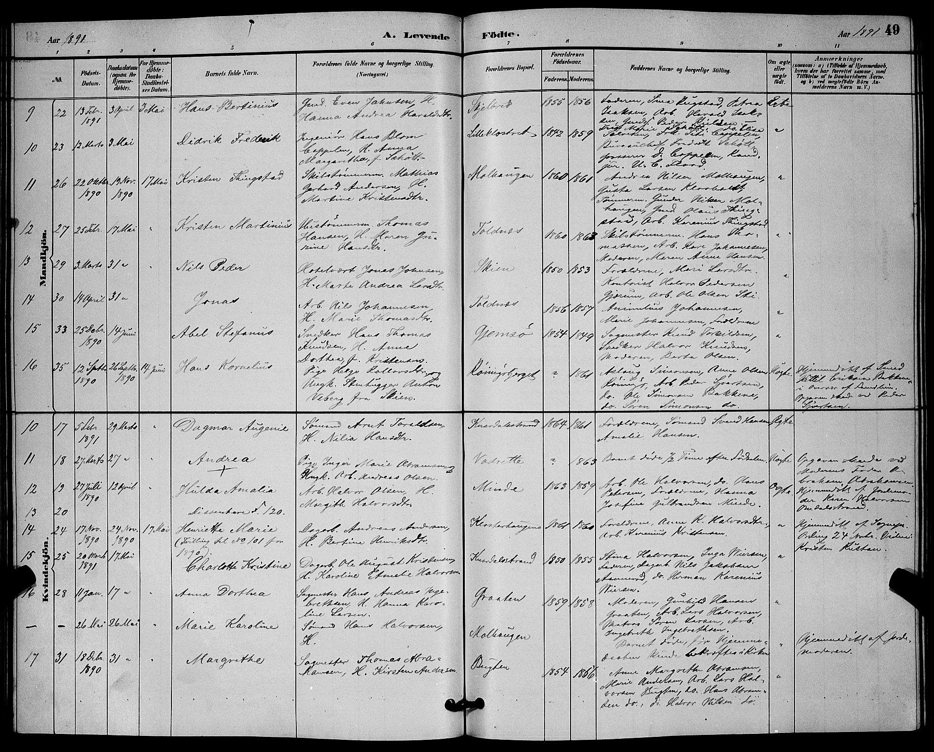Solum kirkebøker, SAKO/A-306/G/Ga/L0007: Parish register (copy) no. I 7, 1884-1898, p. 49