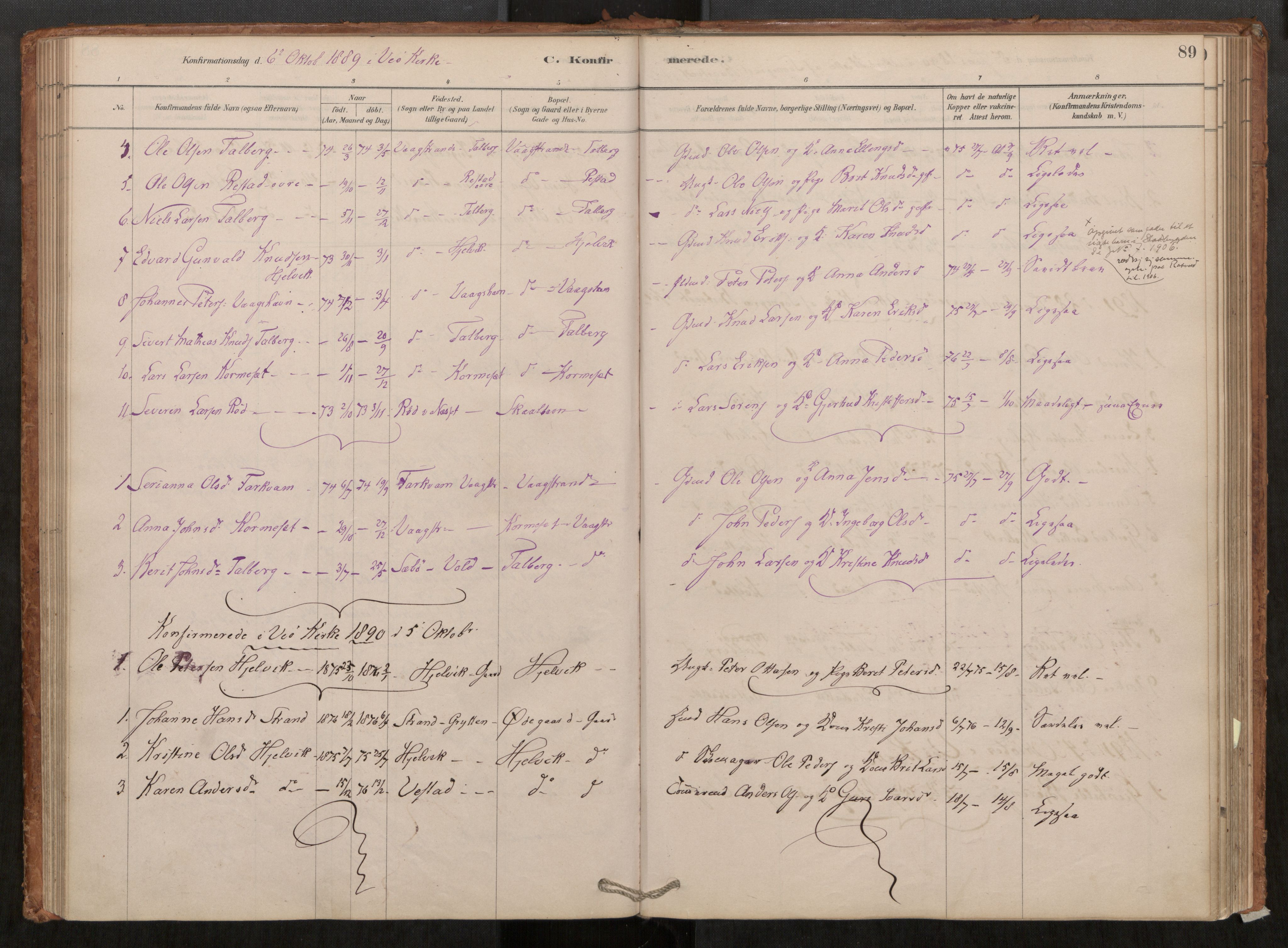 Ministerialprotokoller, klokkerbøker og fødselsregistre - Møre og Romsdal, AV/SAT-A-1454/550/L0621: Parish register (official) no. 550A01, 1878-1915, p. 89