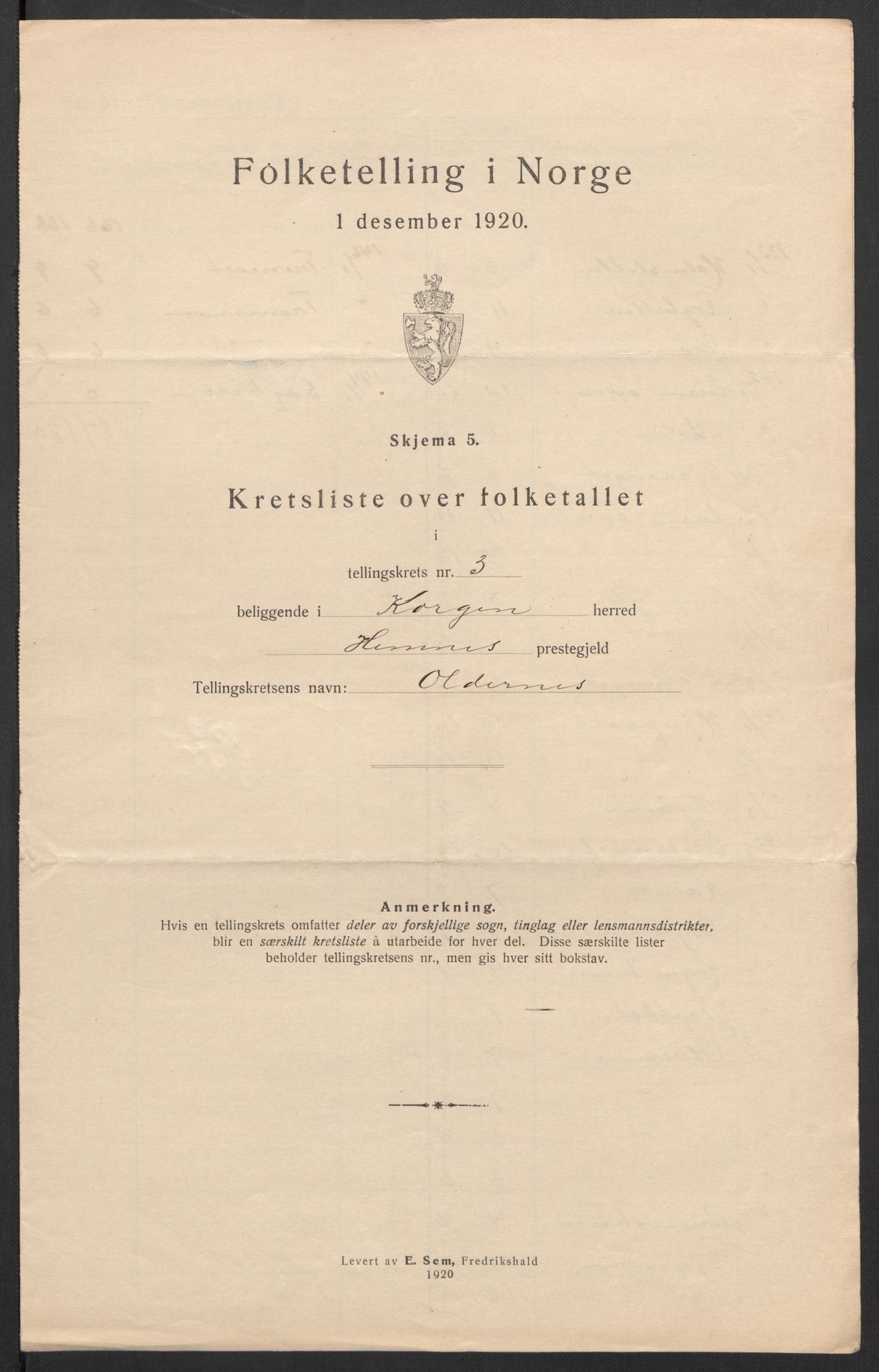 SAT, 1920 census for Korgen, 1920, p. 12