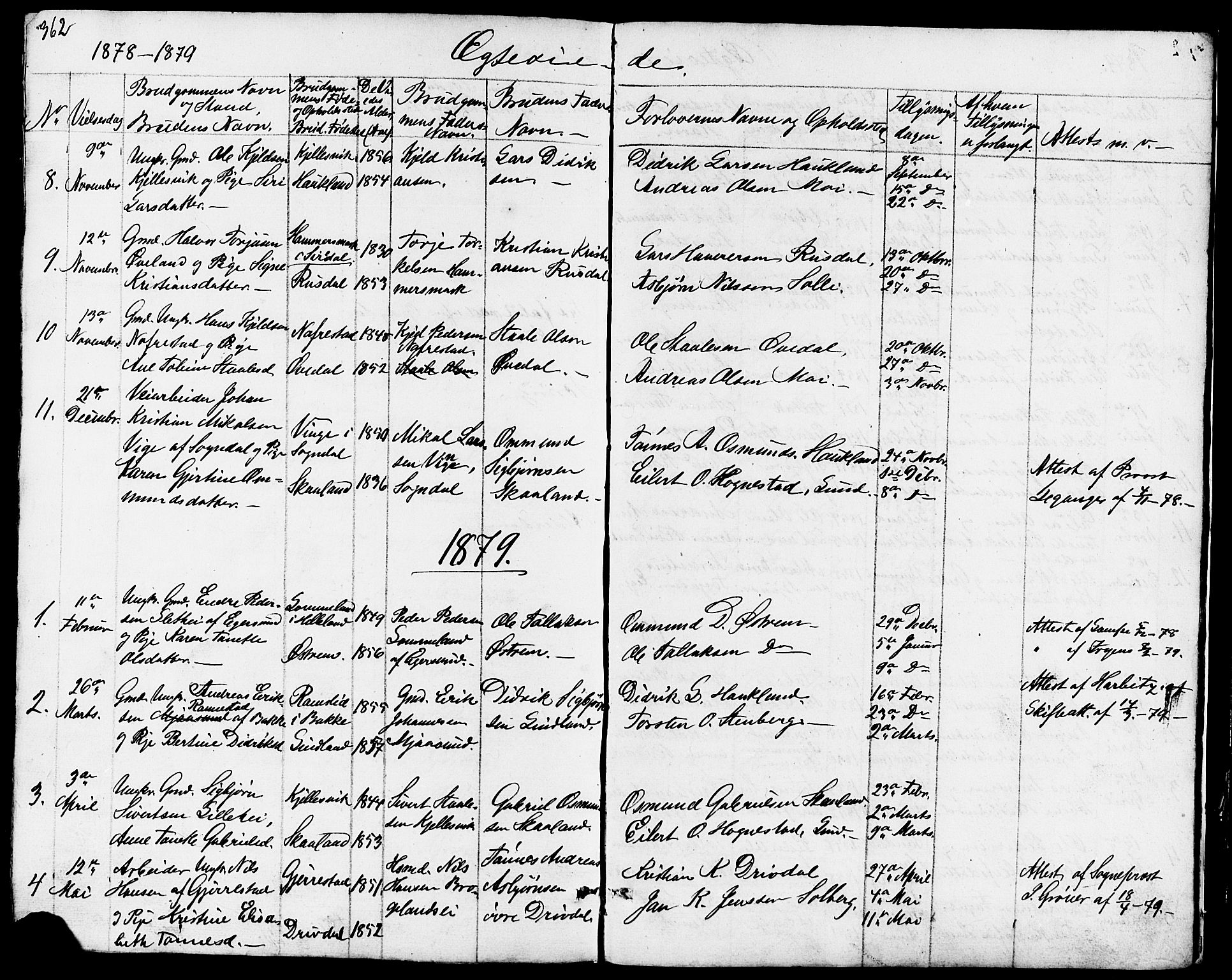 Lund sokneprestkontor, AV/SAST-A-101809/S07/L0003: Parish register (copy) no. B 3, 1848-1885, p. 362