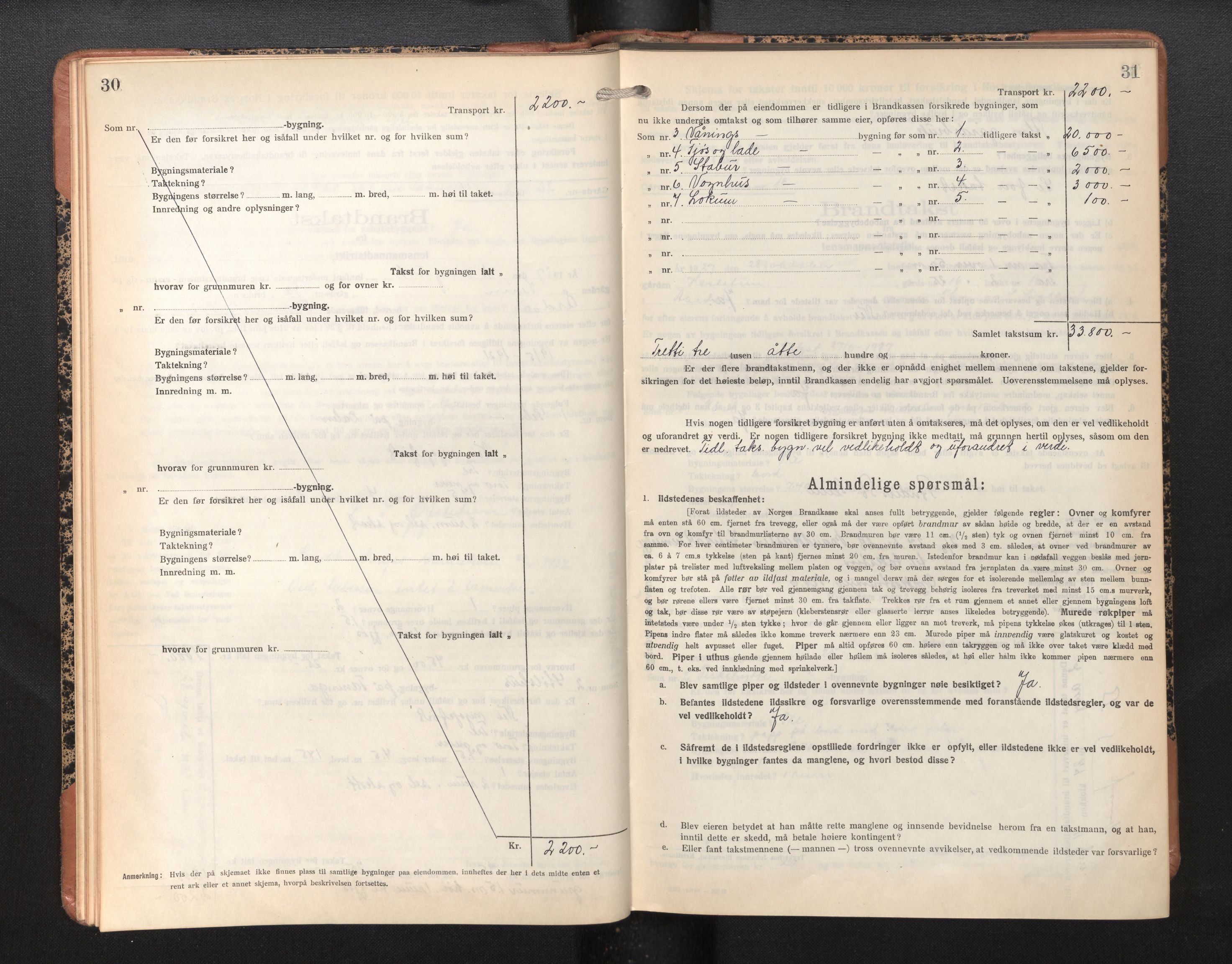 Lensmannen i Årdal, SAB/A-30501/0012/L0010: Branntakstprotokoll, skjematakst, 1926-1939, p. 30-31