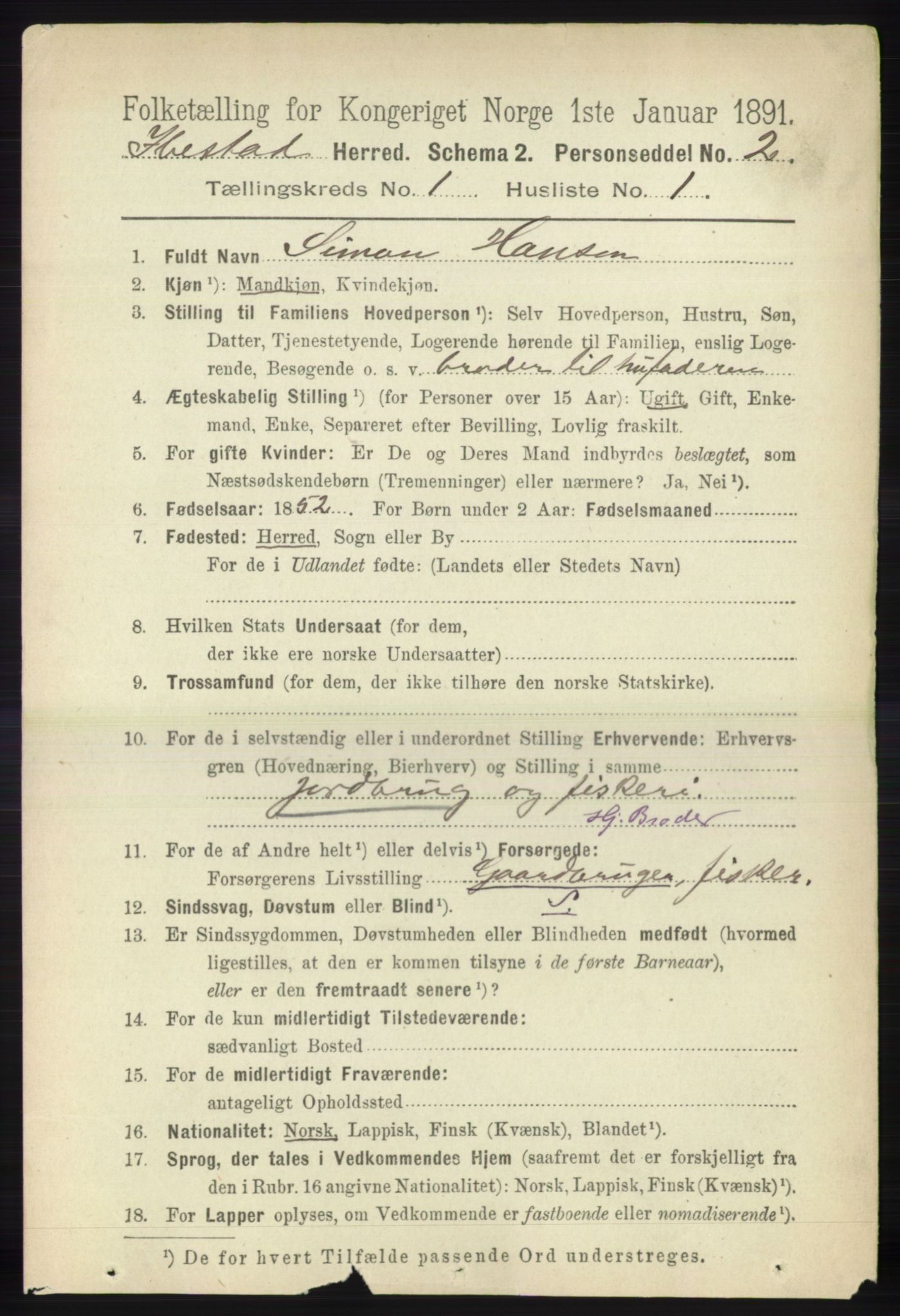 RA, 1891 census for 1917 Ibestad, 1891, p. 123