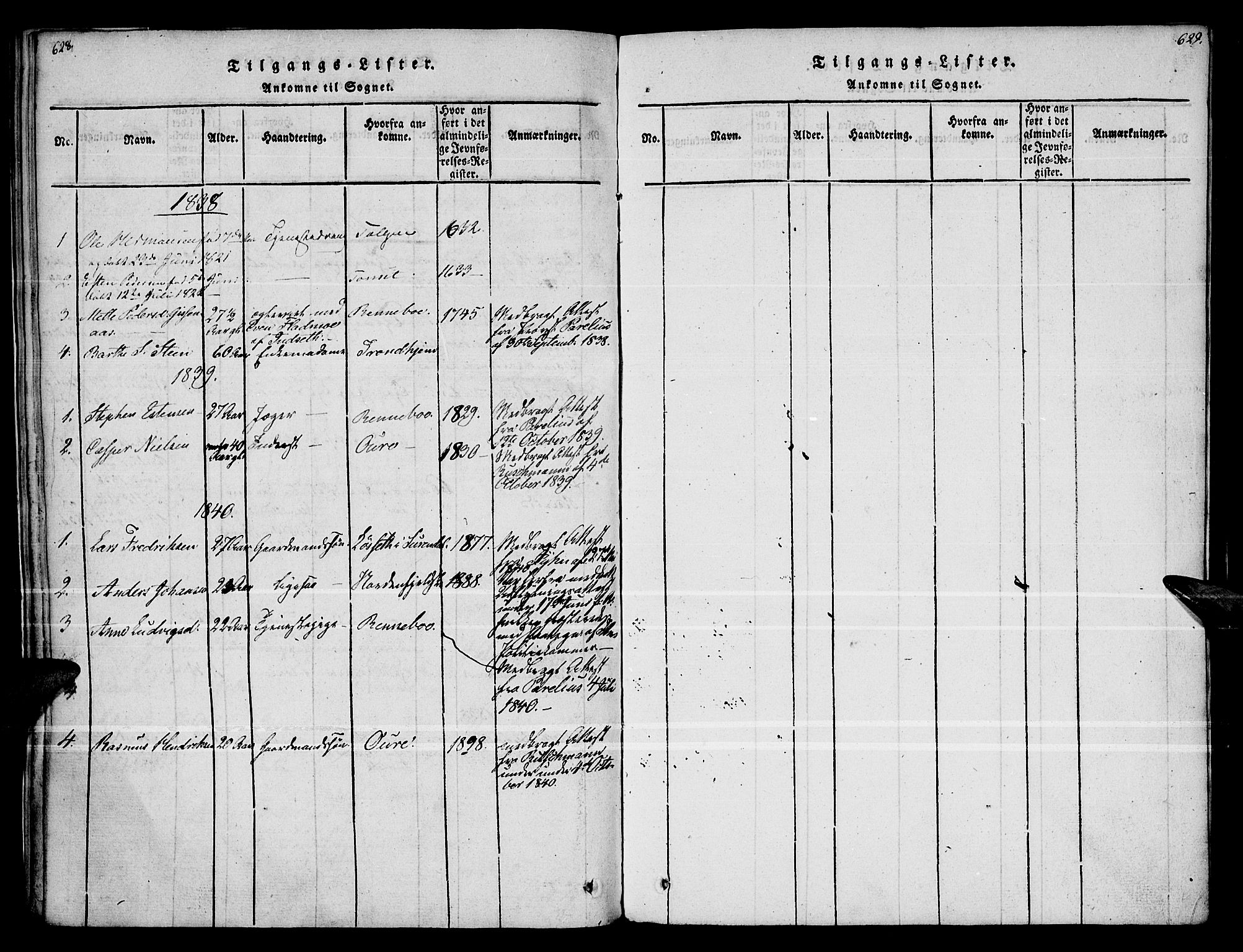 Kvikne prestekontor, SAH/PREST-064/H/Ha/Haa/L0004: Parish register (official) no. 4, 1815-1840, p. 628-629