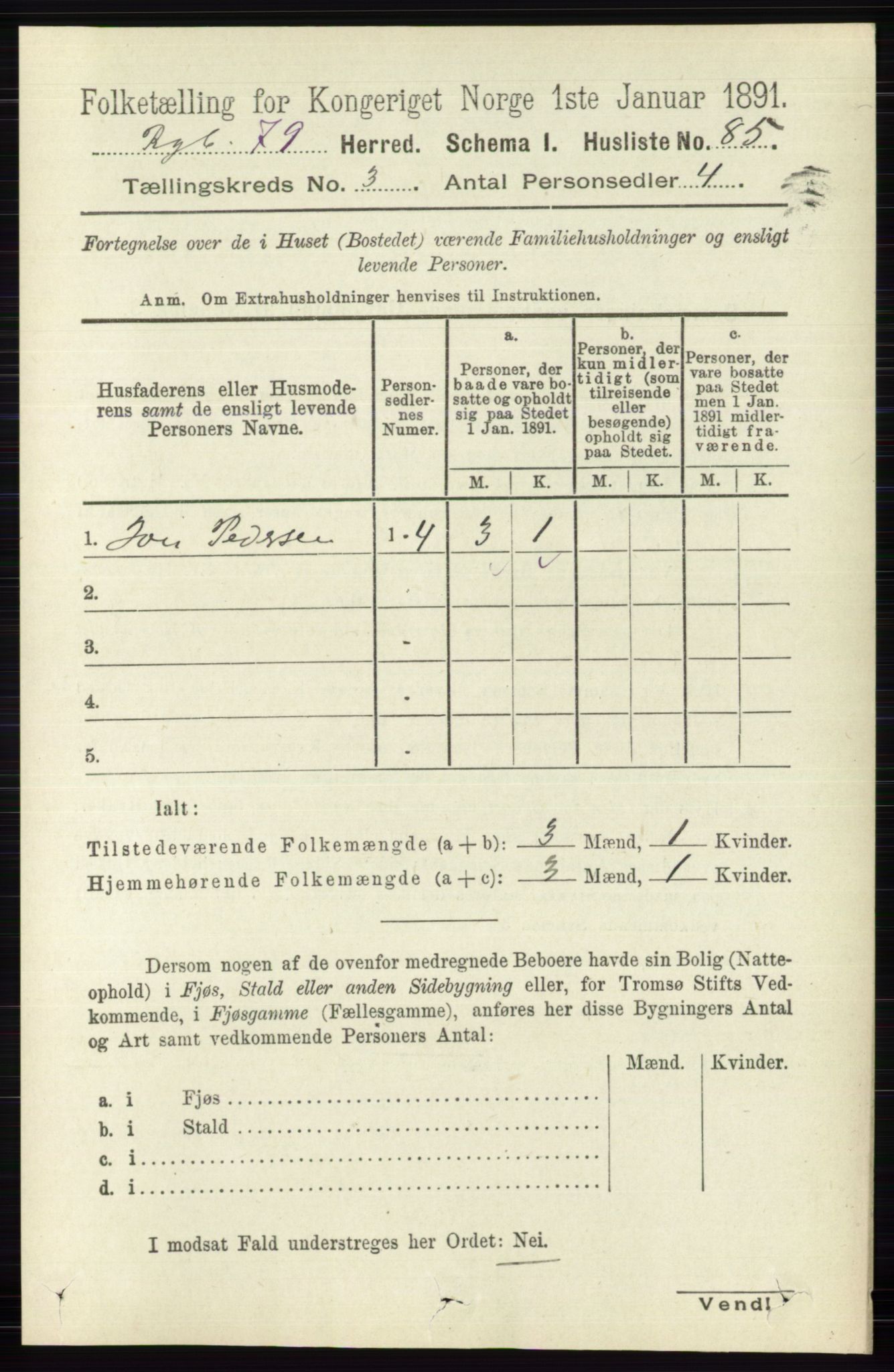 RA, 1891 census for 0520 Ringebu, 1891, p. 711