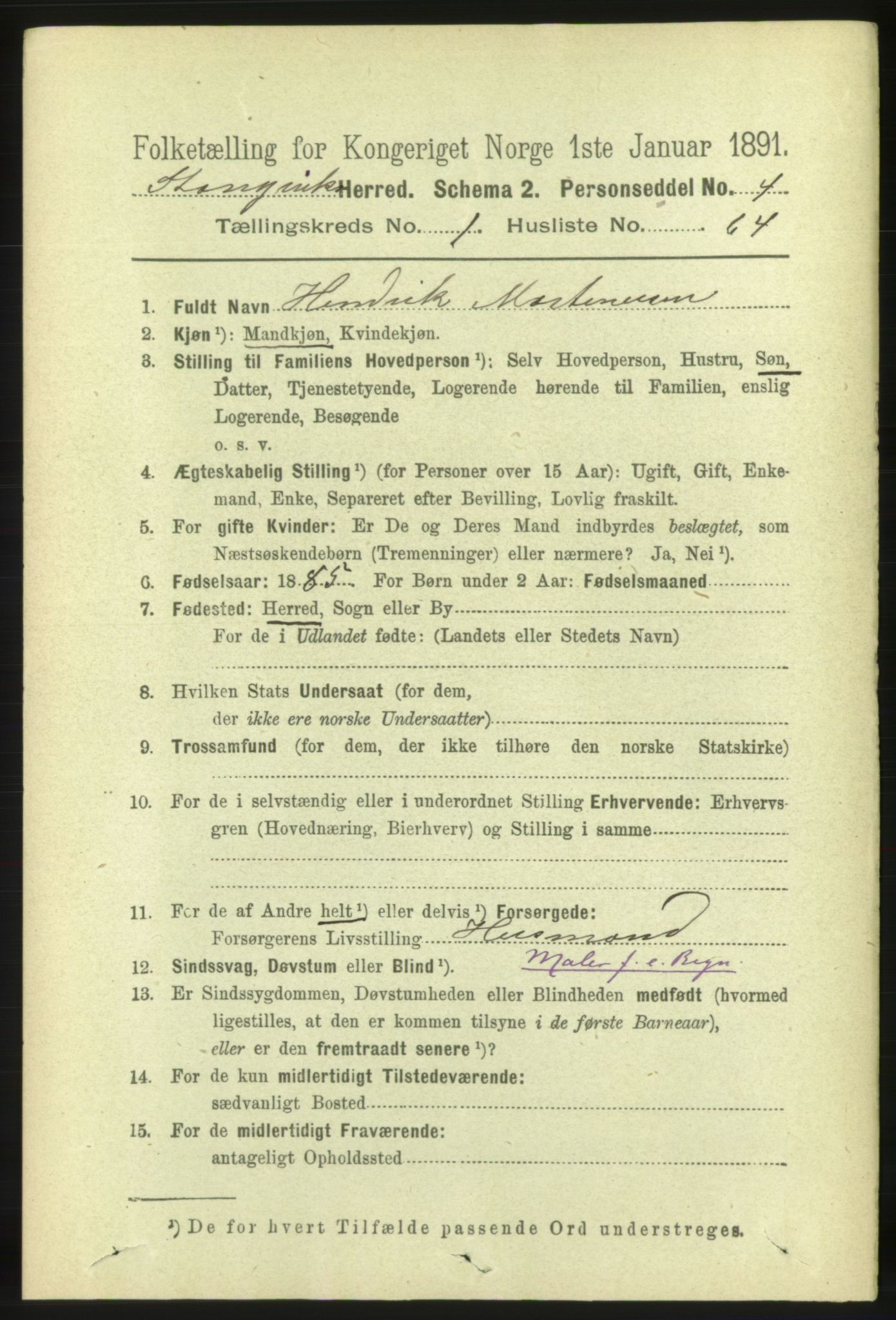 RA, 1891 census for 1564 Stangvik, 1891, p. 578