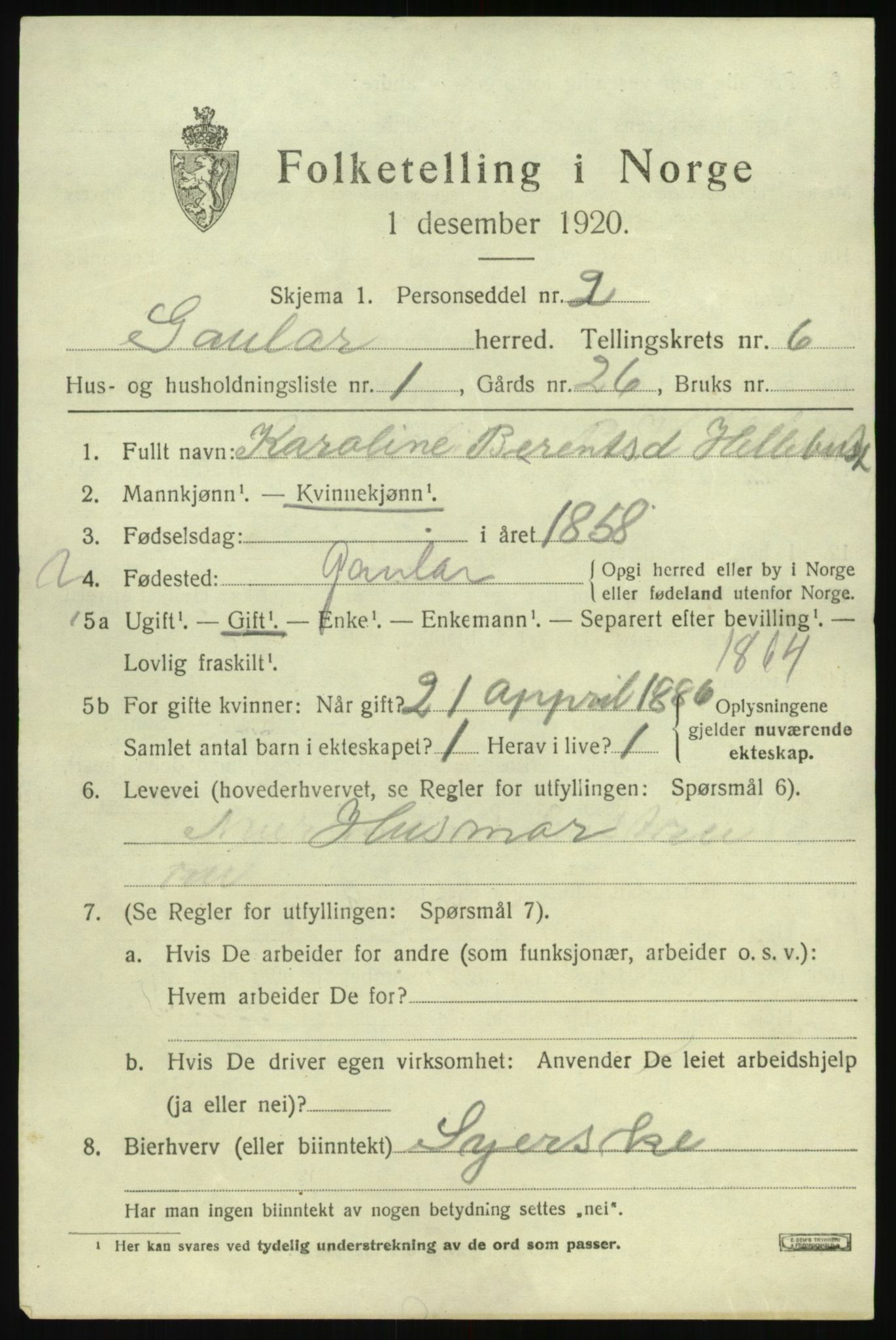 SAB, 1920 census for Gaular, 1920, p. 2928