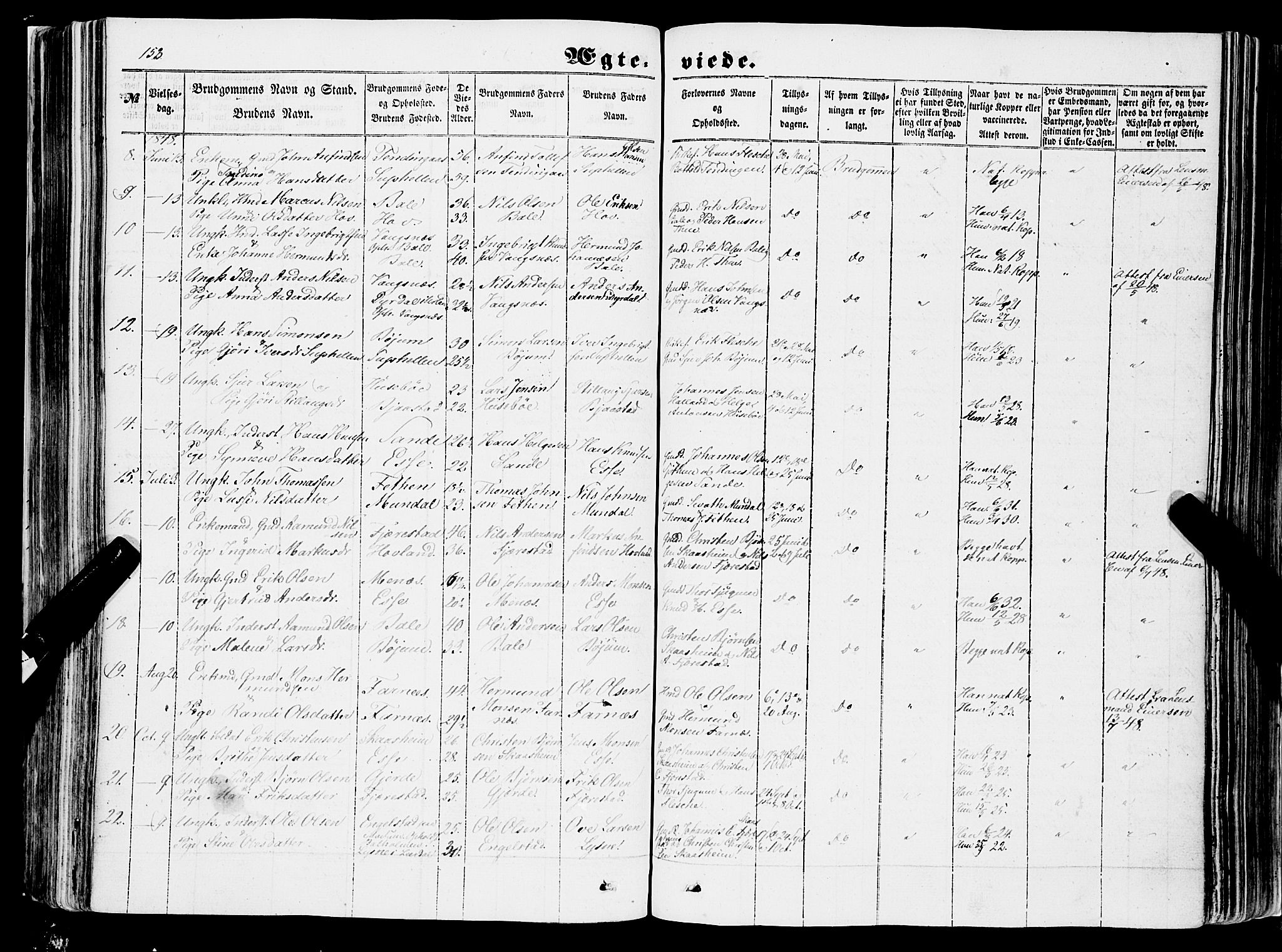 Balestrand sokneprestembete, AV/SAB-A-79601/H/Haa/Haaa/L0002: Parish register (official) no. A 2, 1847-1866, p. 153