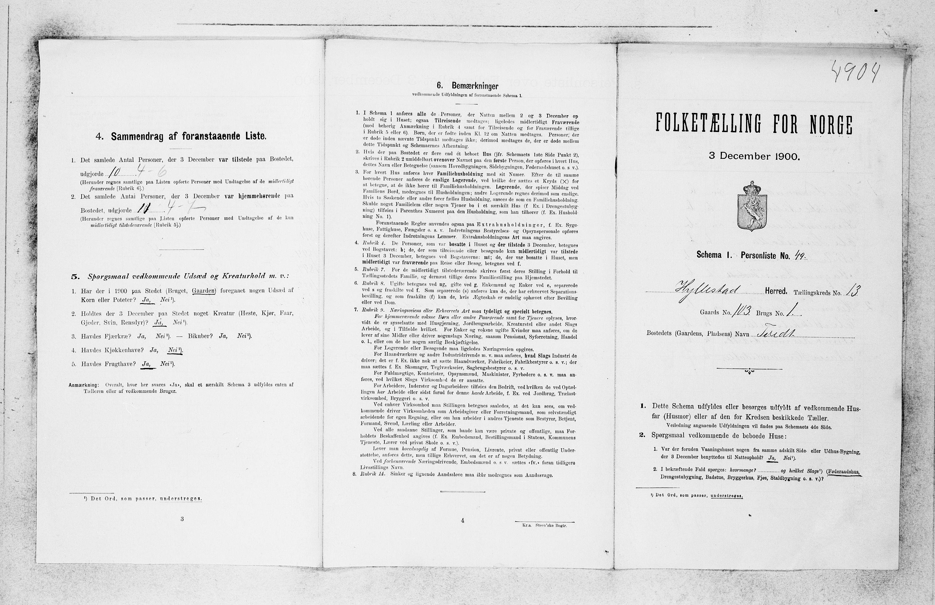 SAB, 1900 census for Hyllestad, 1900, p. 824