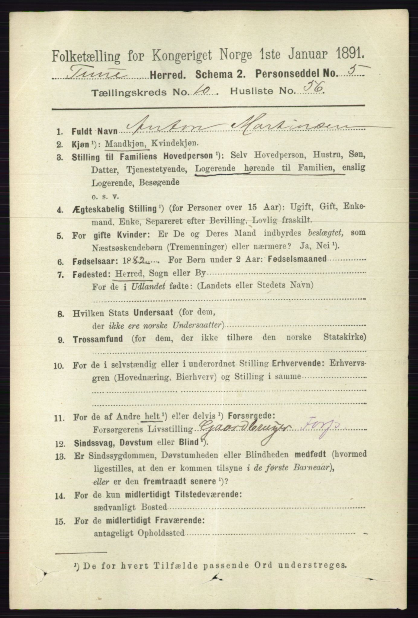 RA, 1891 census for 0130 Tune, 1891, p. 6896