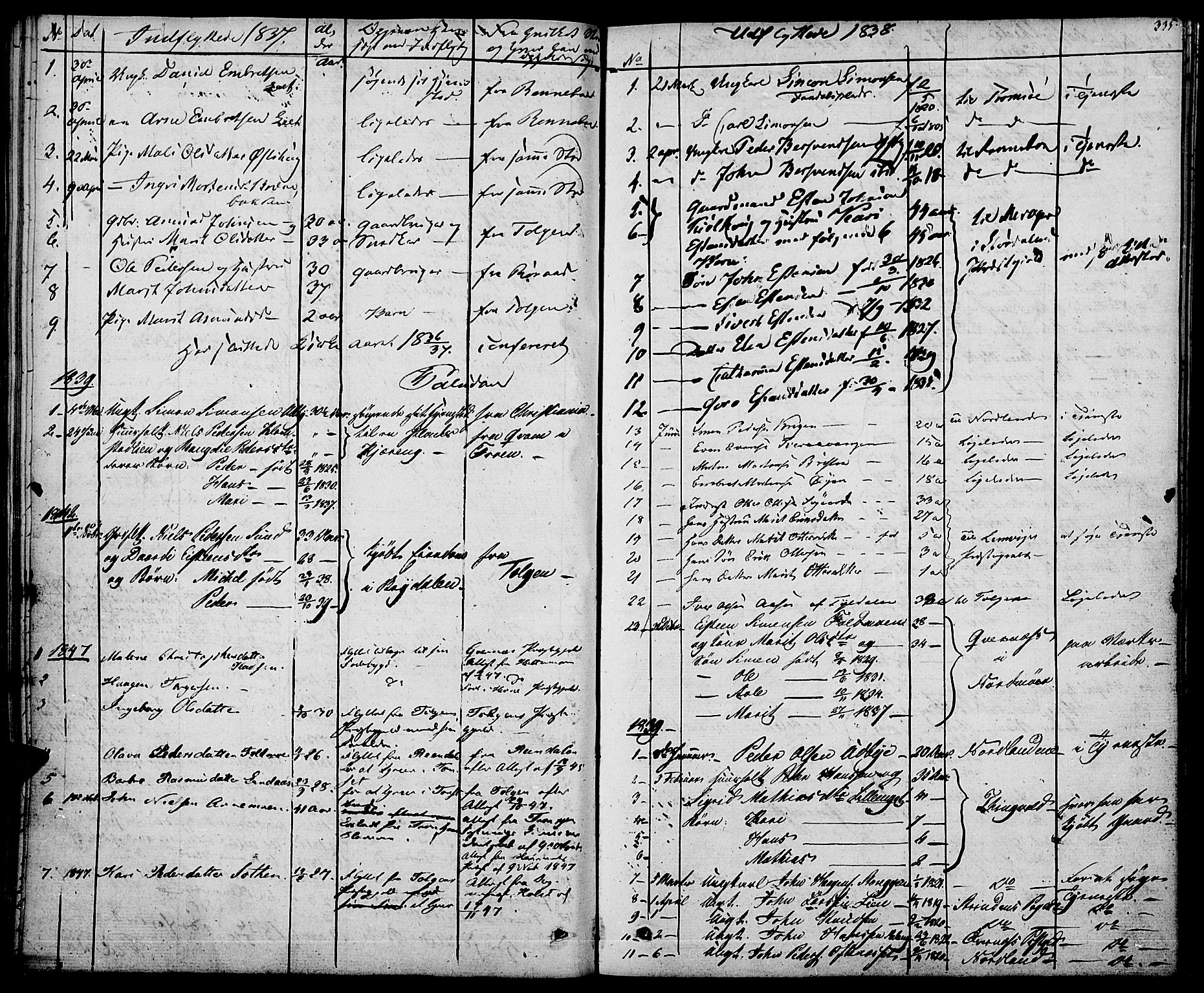 Tynset prestekontor, SAH/PREST-058/H/Ha/Haa/L0019: Parish register (official) no. 19, 1829-1847, p. 335