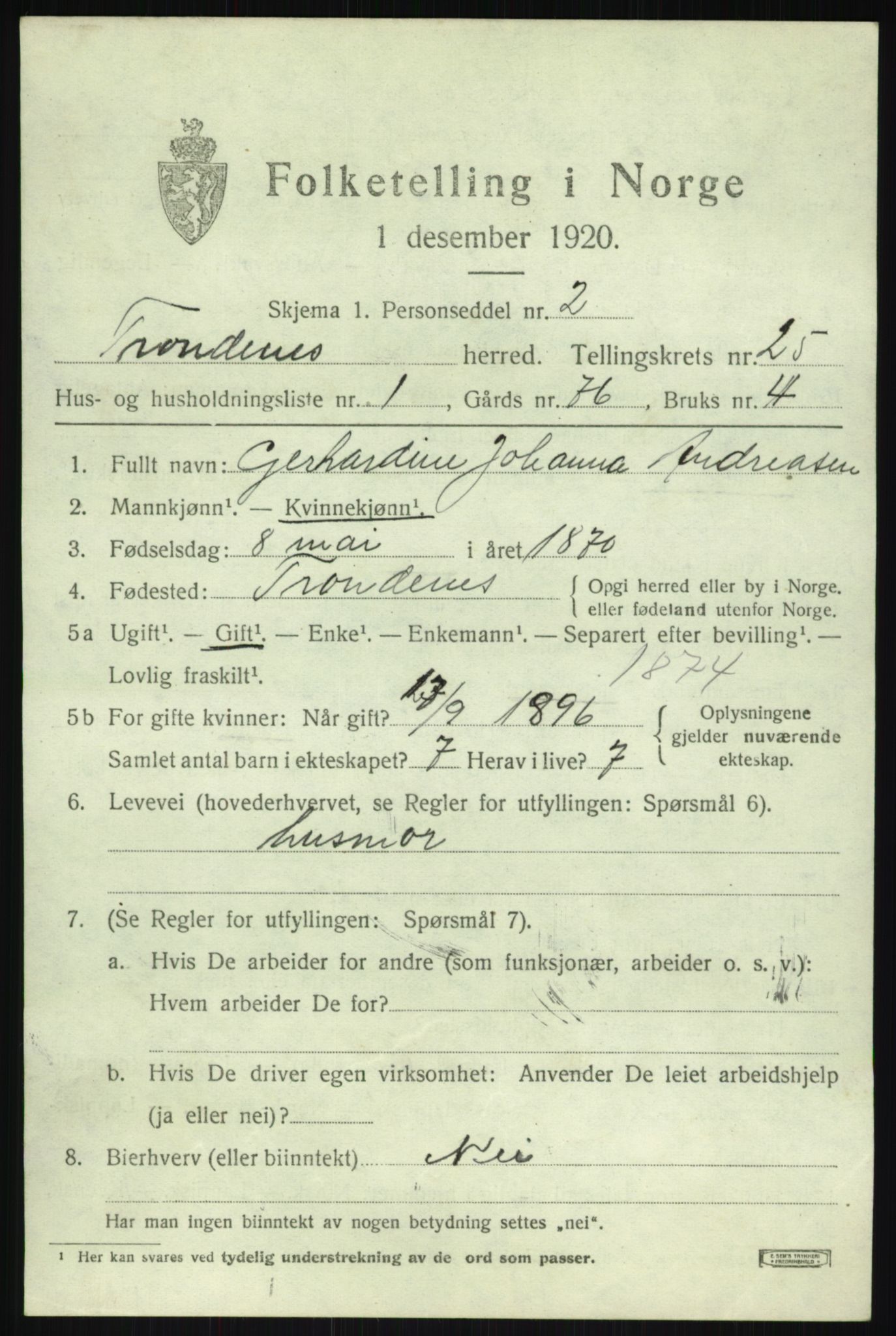 SATØ, 1920 census for Trondenes, 1920, p. 18408