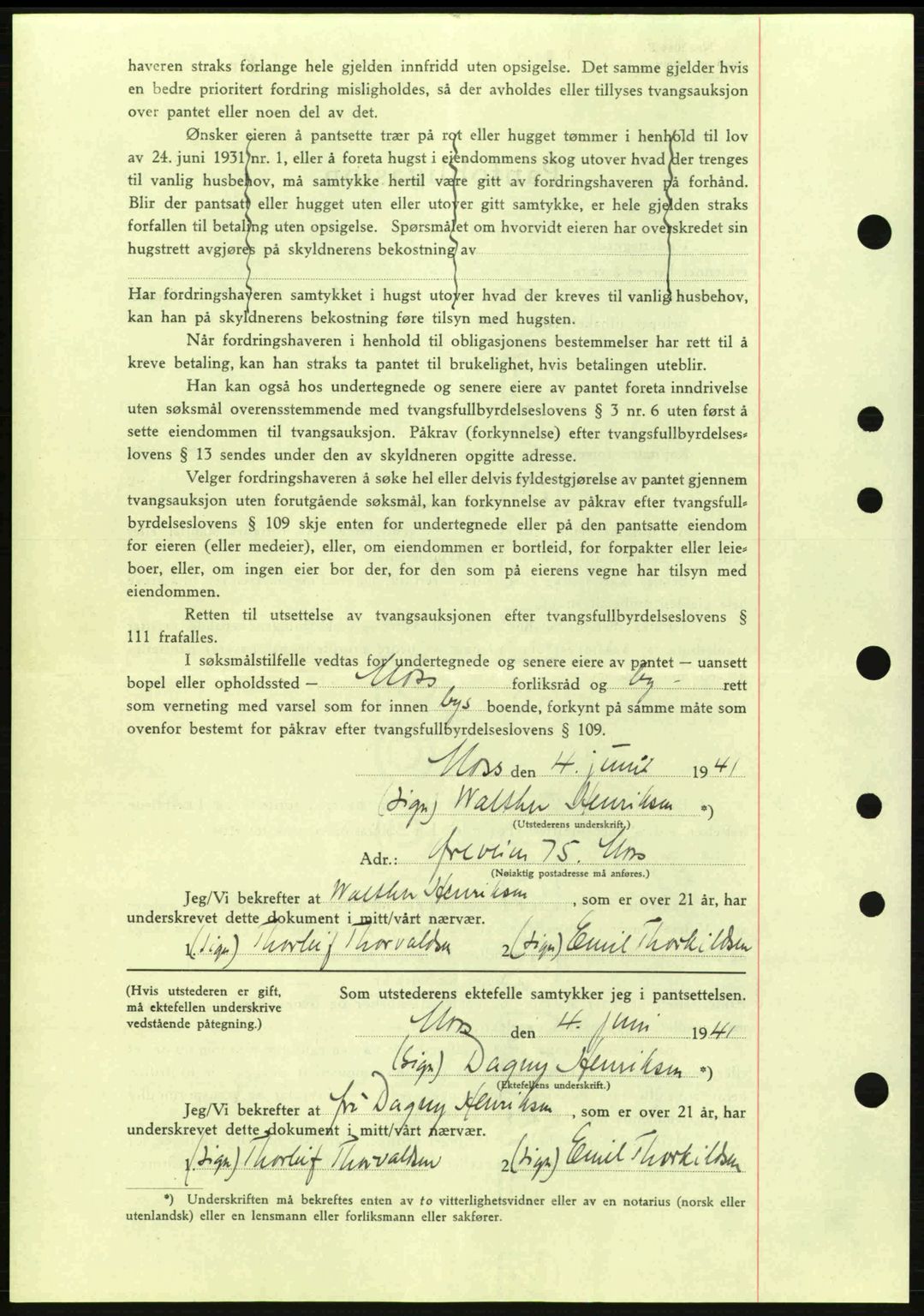 Moss sorenskriveri, SAO/A-10168: Mortgage book no. B10, 1940-1941, Diary no: : 1191/1941