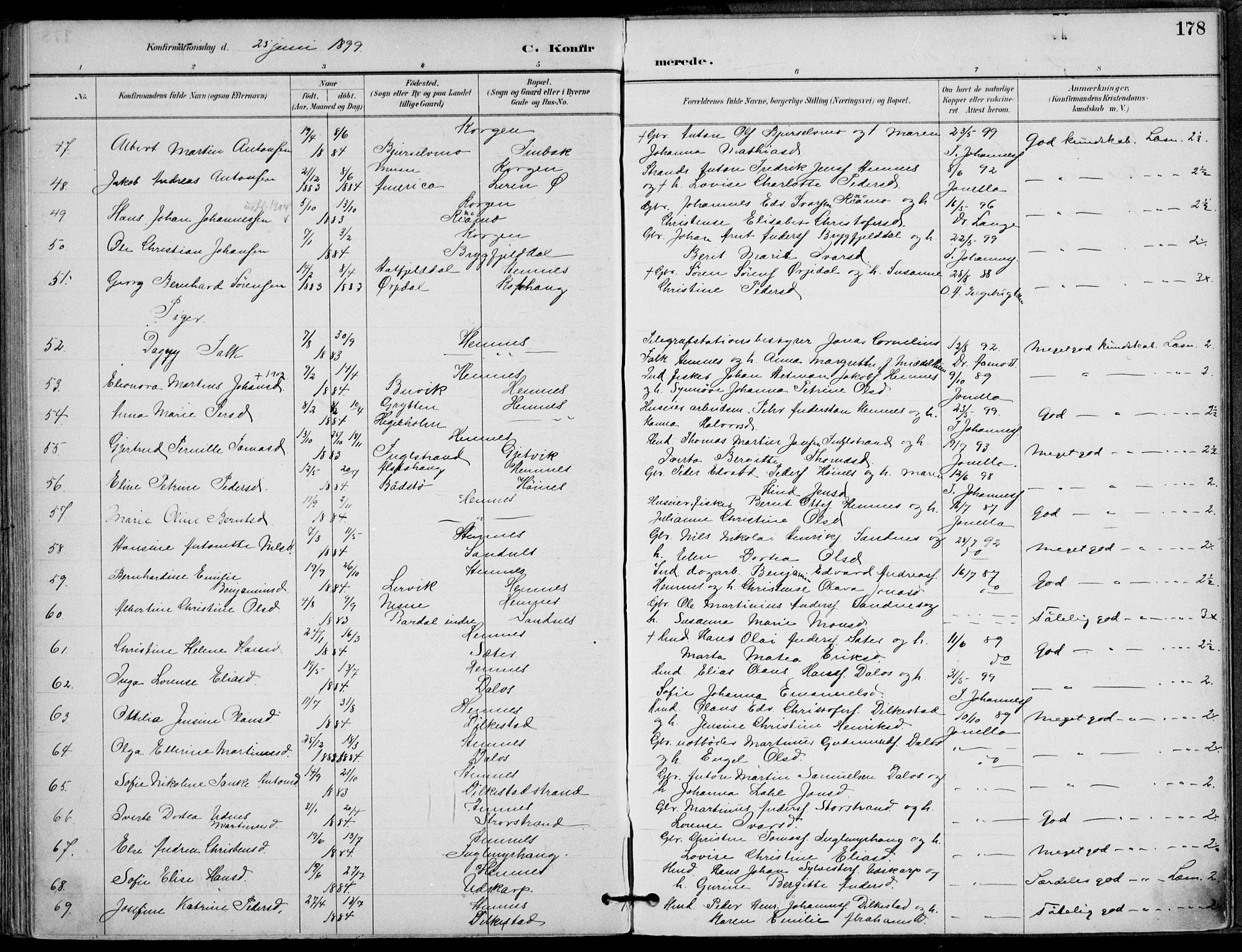 Ministerialprotokoller, klokkerbøker og fødselsregistre - Nordland, AV/SAT-A-1459/825/L0362: Parish register (official) no. 825A16, 1886-1908, p. 178