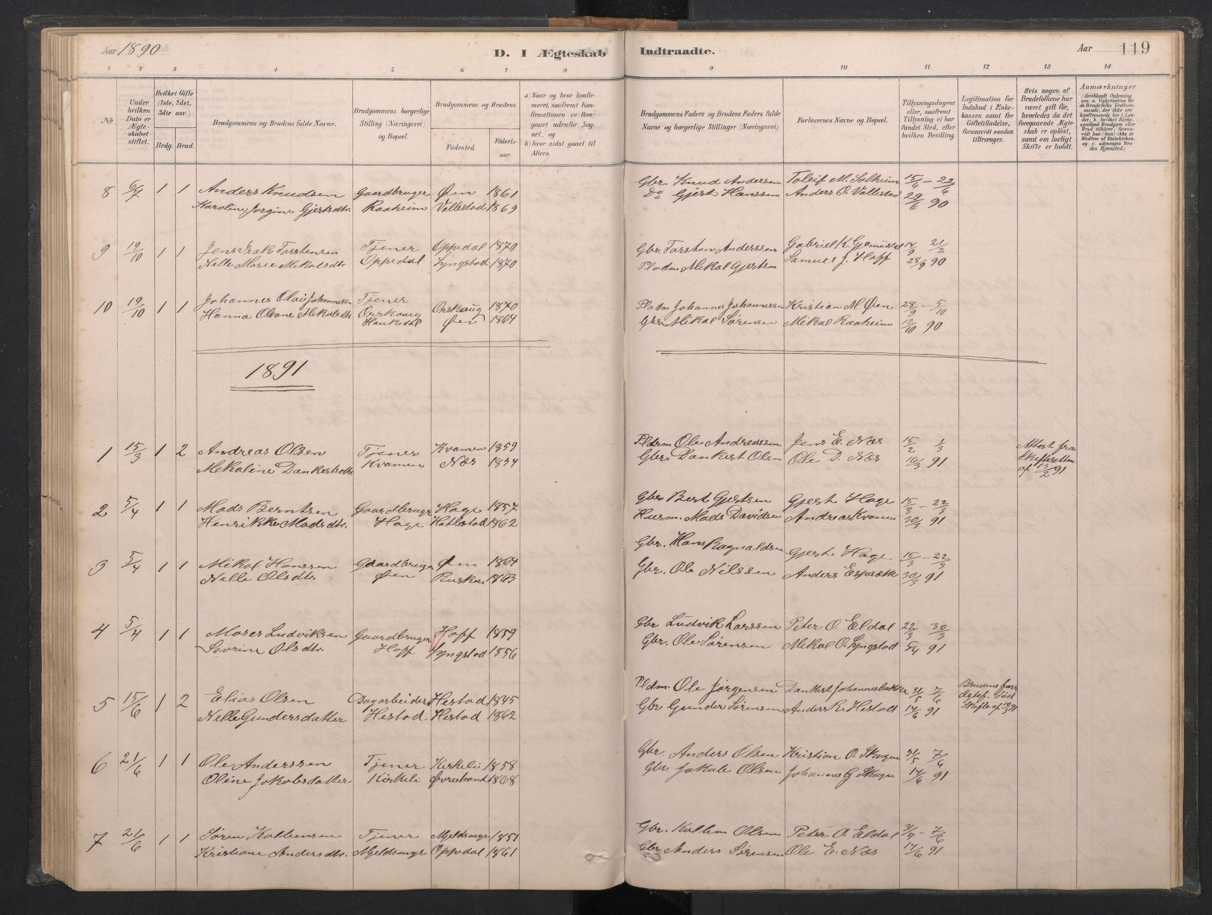Gaular sokneprestembete, SAB/A-80001/H/Hab: Parish register (copy) no. C 3, 1878-1897, p. 118b-119a