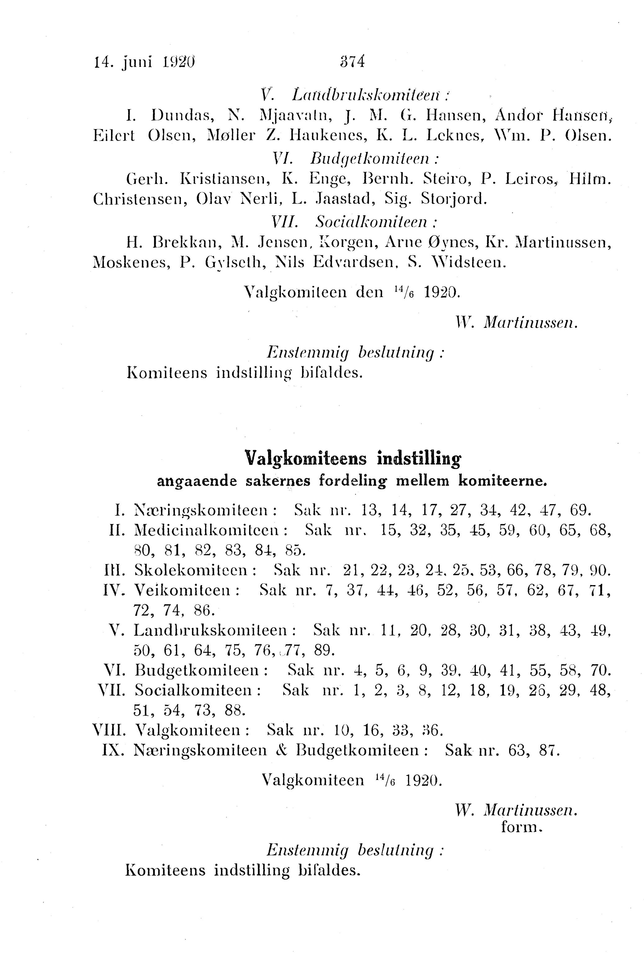 Nordland Fylkeskommune. Fylkestinget, AIN/NFK-17/176/A/Ac/L0043: Fylkestingsforhandlinger 1920, 1920