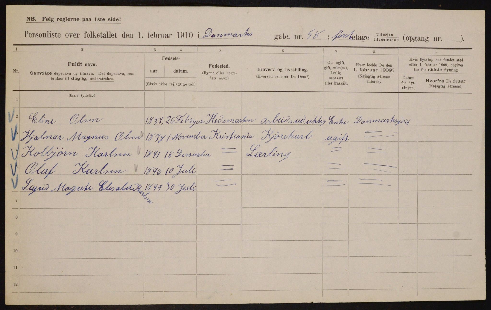 OBA, Municipal Census 1910 for Kristiania, 1910, p. 14431