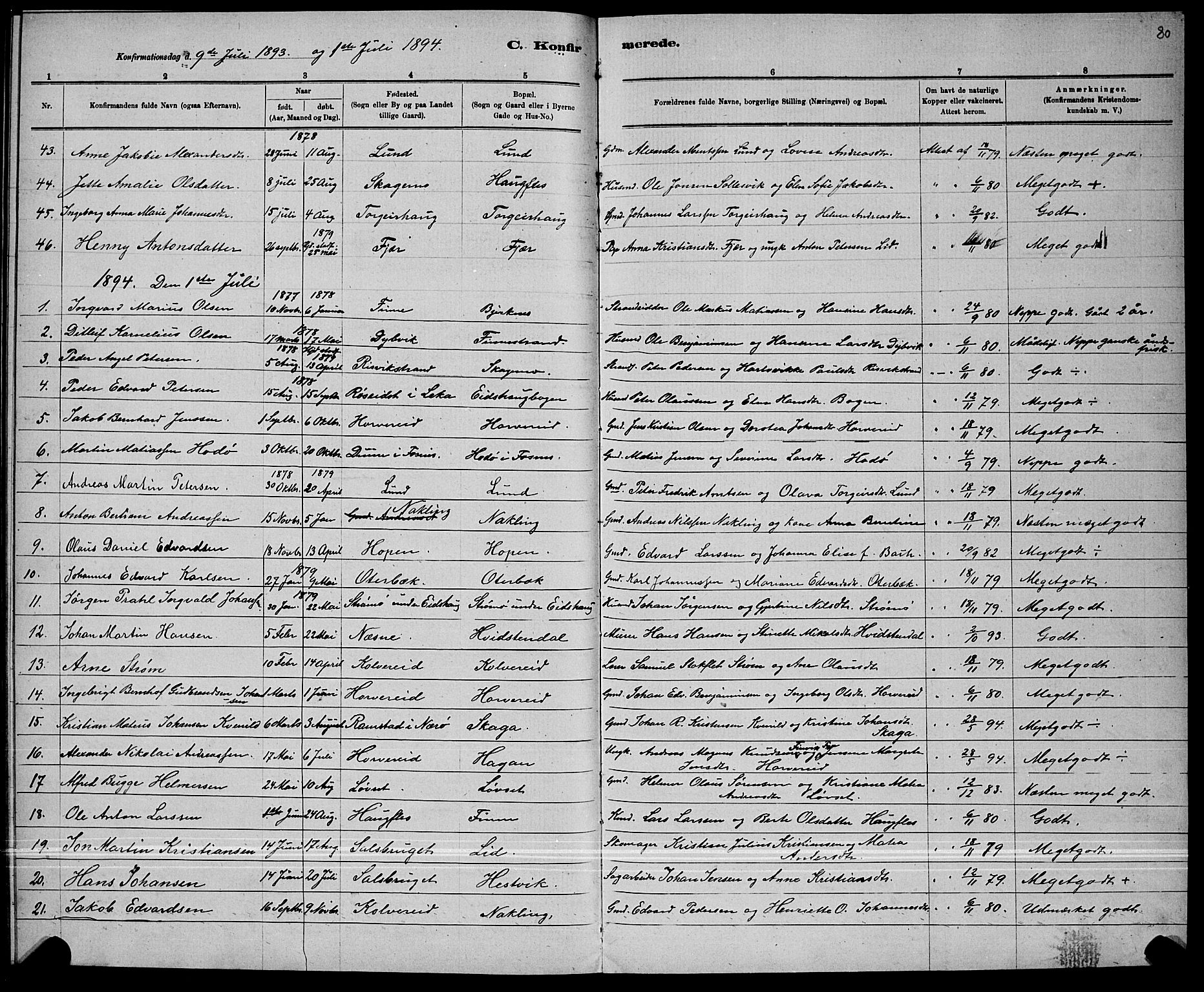 Ministerialprotokoller, klokkerbøker og fødselsregistre - Nord-Trøndelag, SAT/A-1458/780/L0651: Parish register (copy) no. 780C03, 1884-1898, p. 80