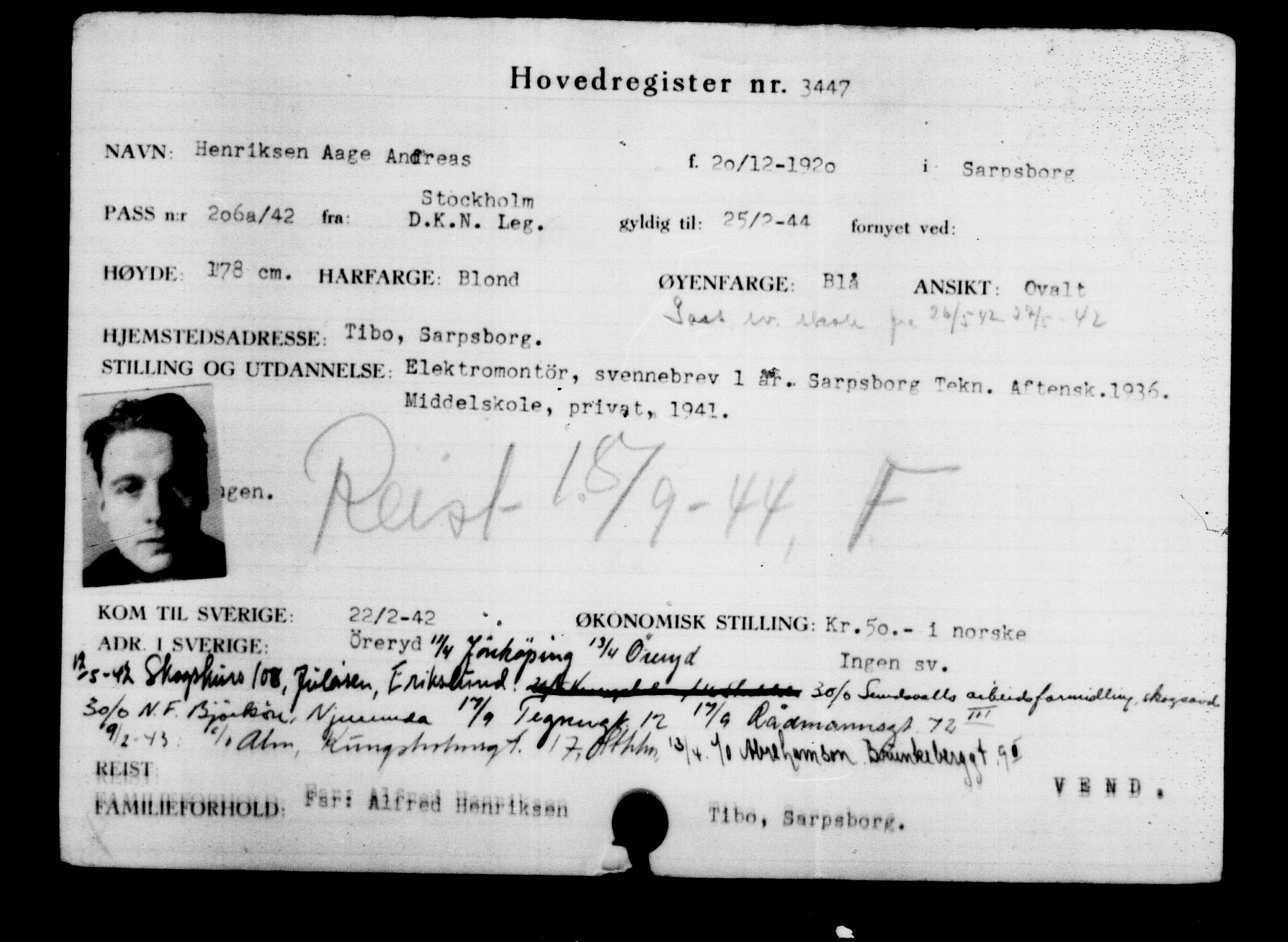 Utenriksstasjonene, Legasjonen i Stockholm, Flyktningkontoret, AV/RA-S-6753/V/Va/L0003: Kjesäterkartoteket, flyktninger med registreringsnr. 2001-3495, 1940-1945, p. 1956