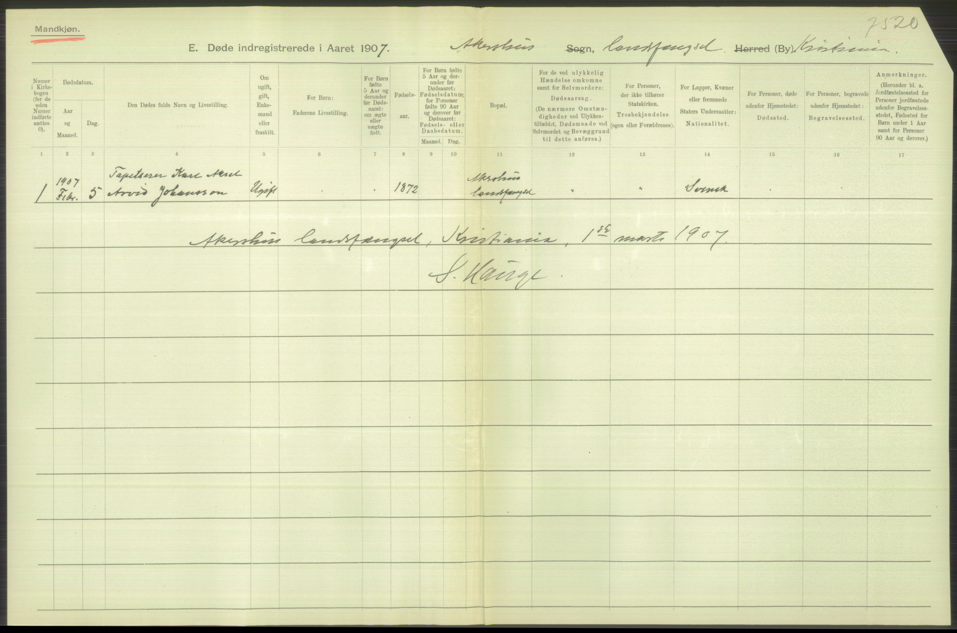 Statistisk sentralbyrå, Sosiodemografiske emner, Befolkning, AV/RA-S-2228/D/Df/Dfa/Dfae/L0009: Kristiania: Døde, 1907, p. 110