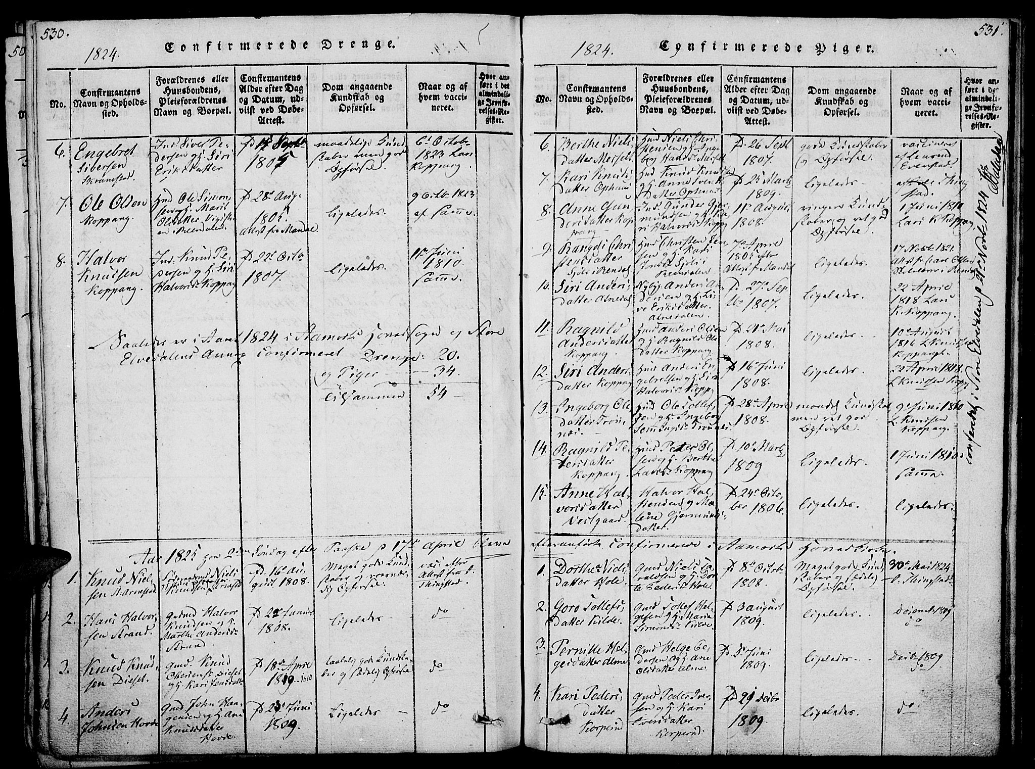 Åmot prestekontor, Hedmark, AV/SAH-PREST-056/H/Ha/Haa/L0005: Parish register (official) no. 5, 1815-1841, p. 530-531