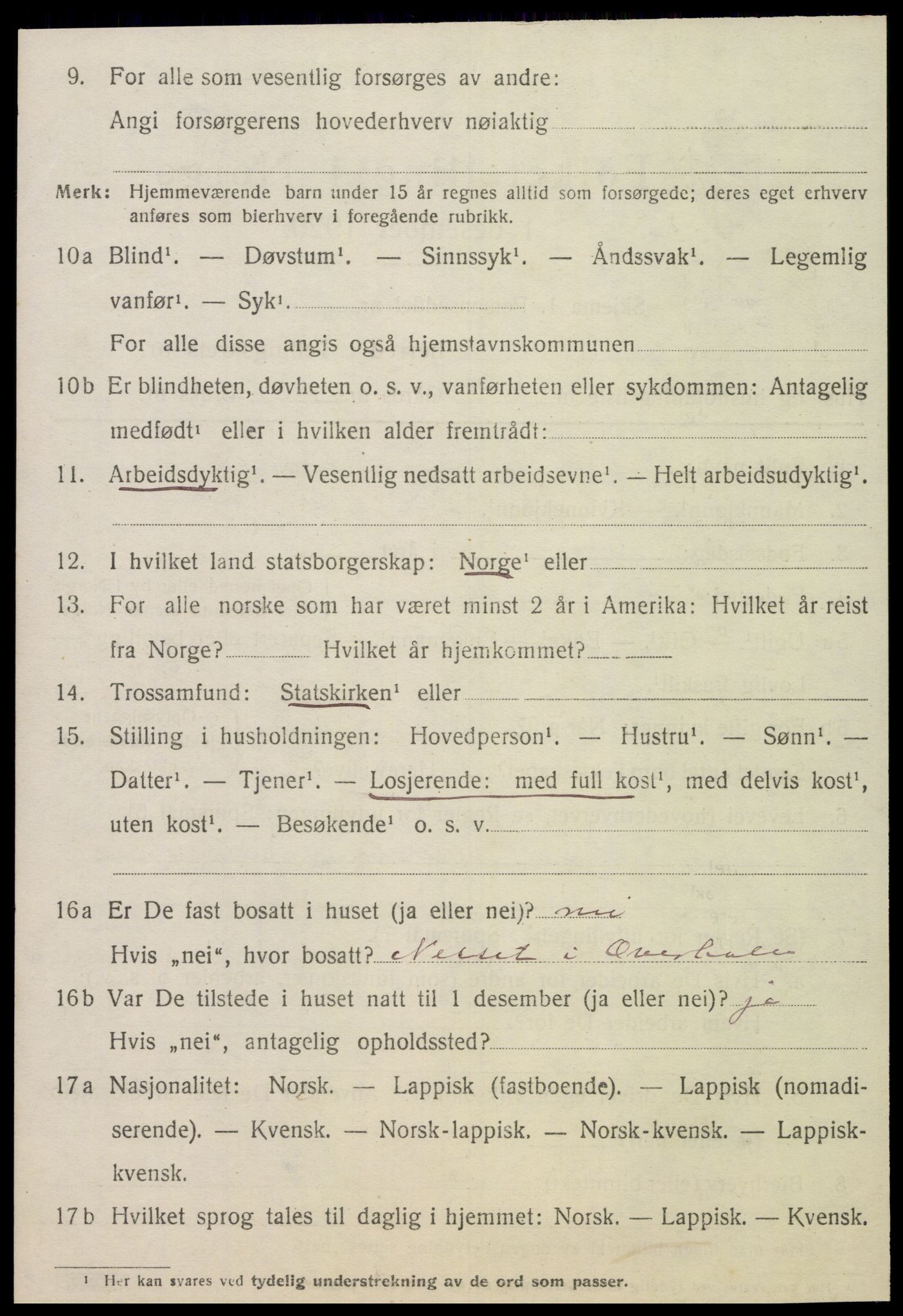 SAT, 1920 census for Overhalla, 1920, p. 3707