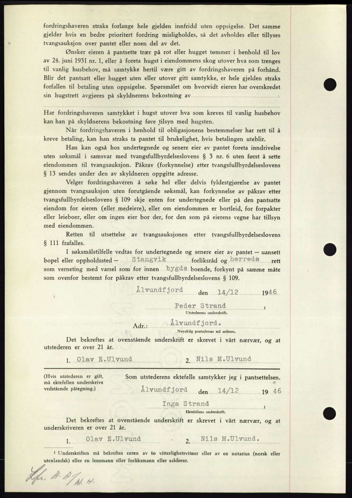 Nordmøre sorenskriveri, AV/SAT-A-4132/1/2/2Ca: Mortgage book no. B95, 1946-1947, Diary no: : 49/1947