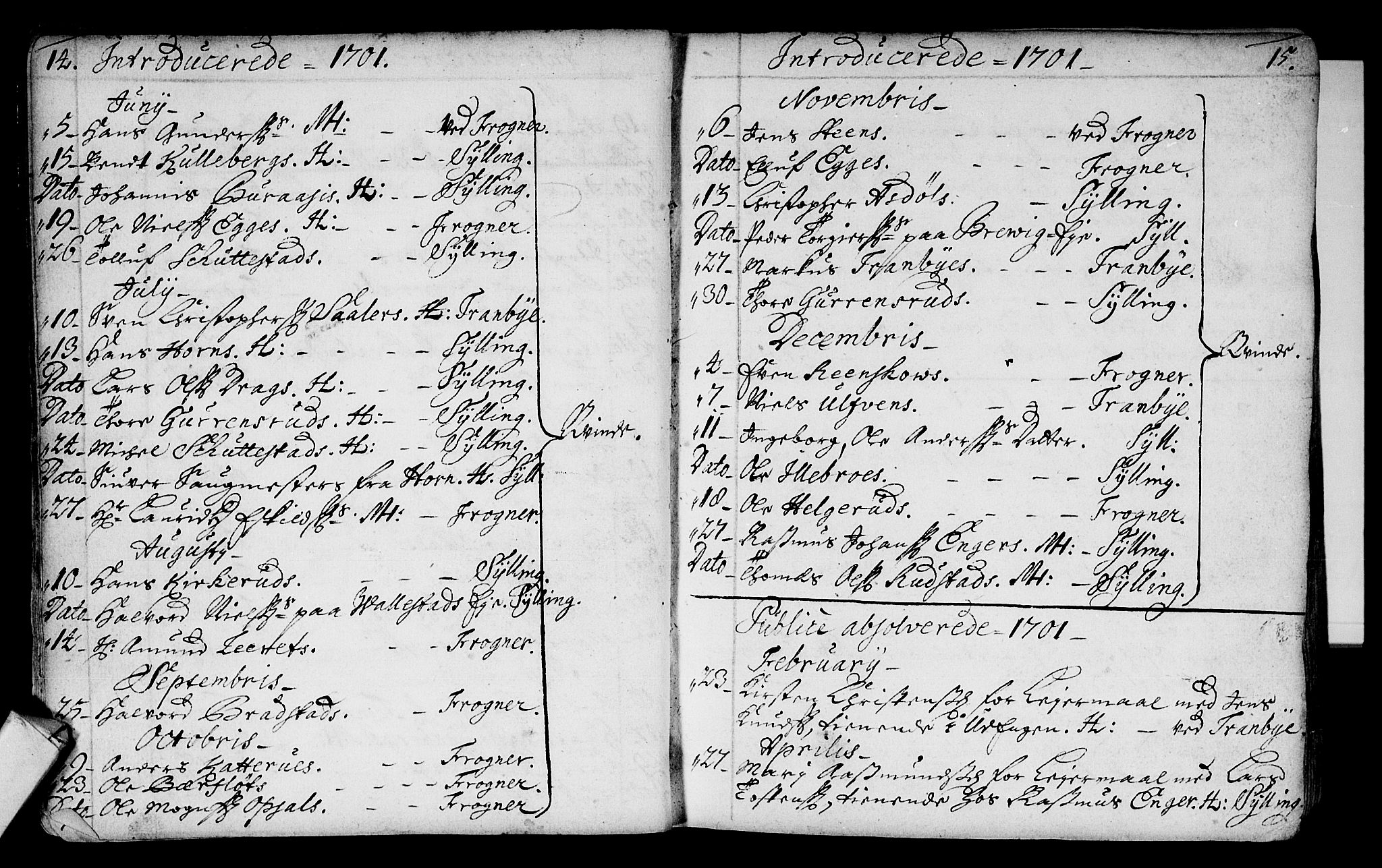 Lier kirkebøker, SAKO/A-230/F/Fa/L0002: Parish register (official) no. I 2, 1701-1726, p. 14-15