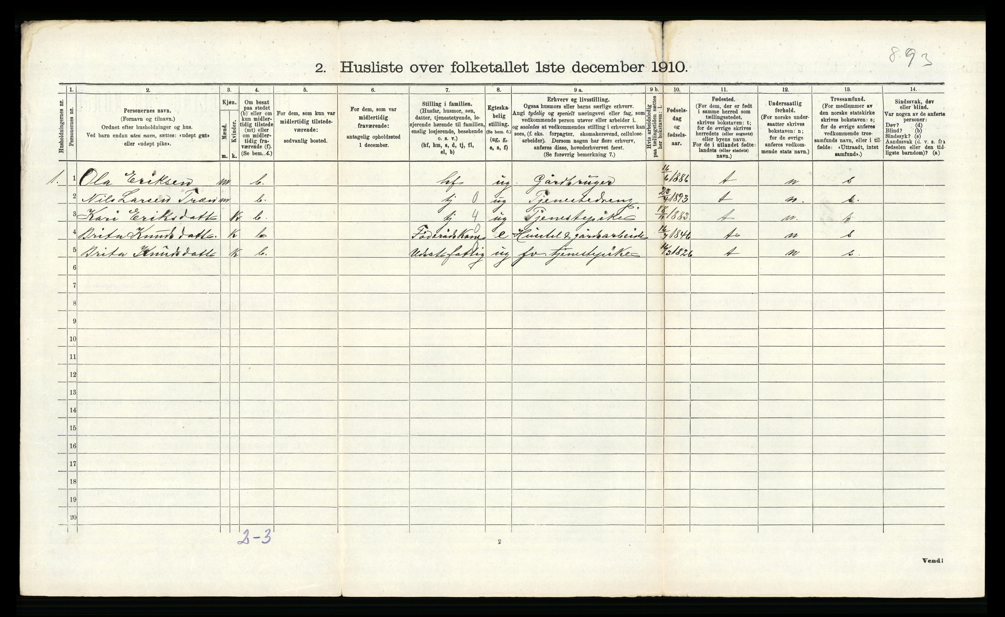 RA, 1910 census for Voss, 1910, p. 2445