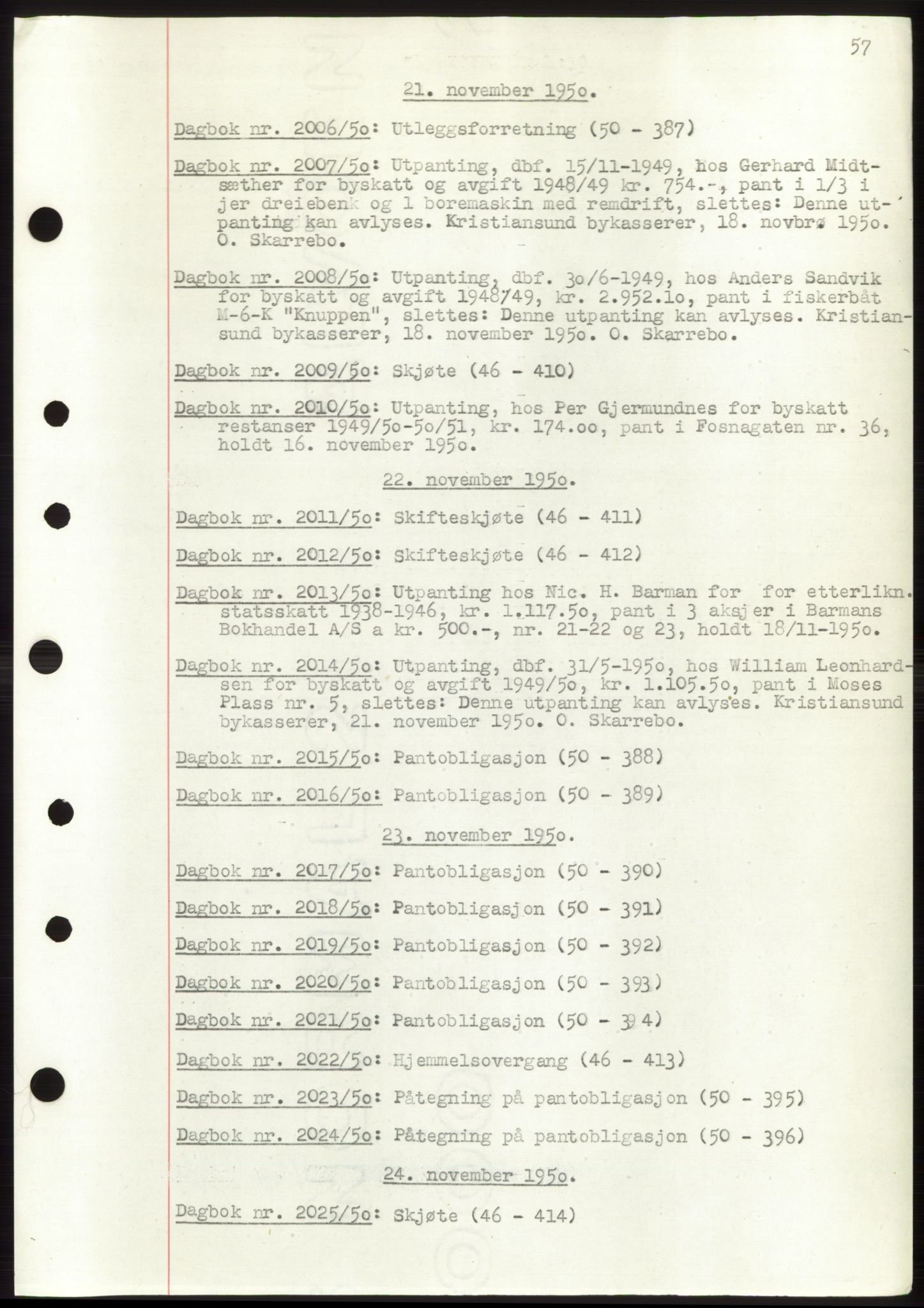 Kristiansund byfogd, AV/SAT-A-4587/A/27: Mortgage book no. 49, 1950-1950, Deed date: 21.11.1950