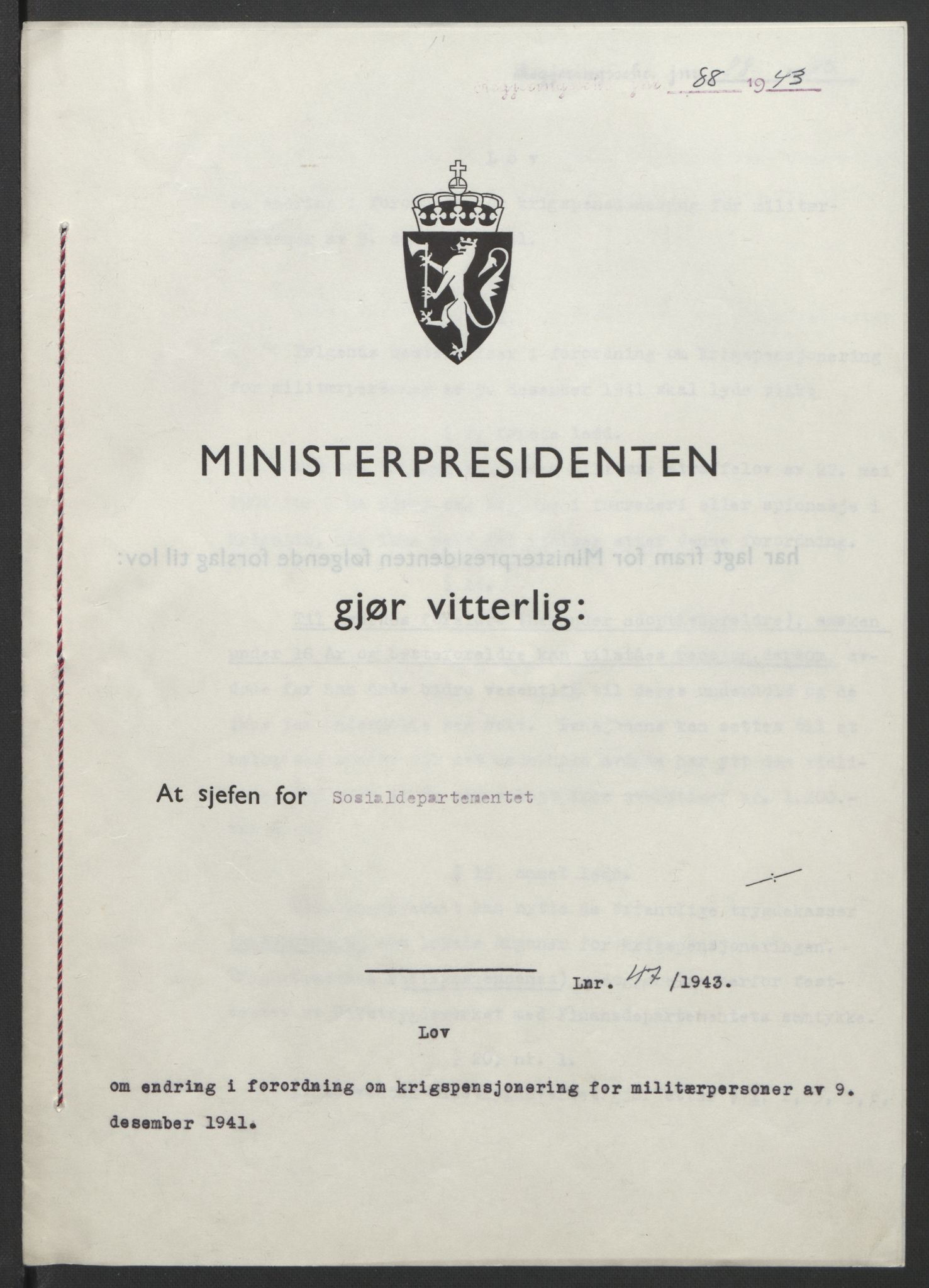 NS-administrasjonen 1940-1945 (Statsrådsekretariatet, de kommisariske statsråder mm), RA/S-4279/D/Db/L0099: Lover, 1943, p. 204