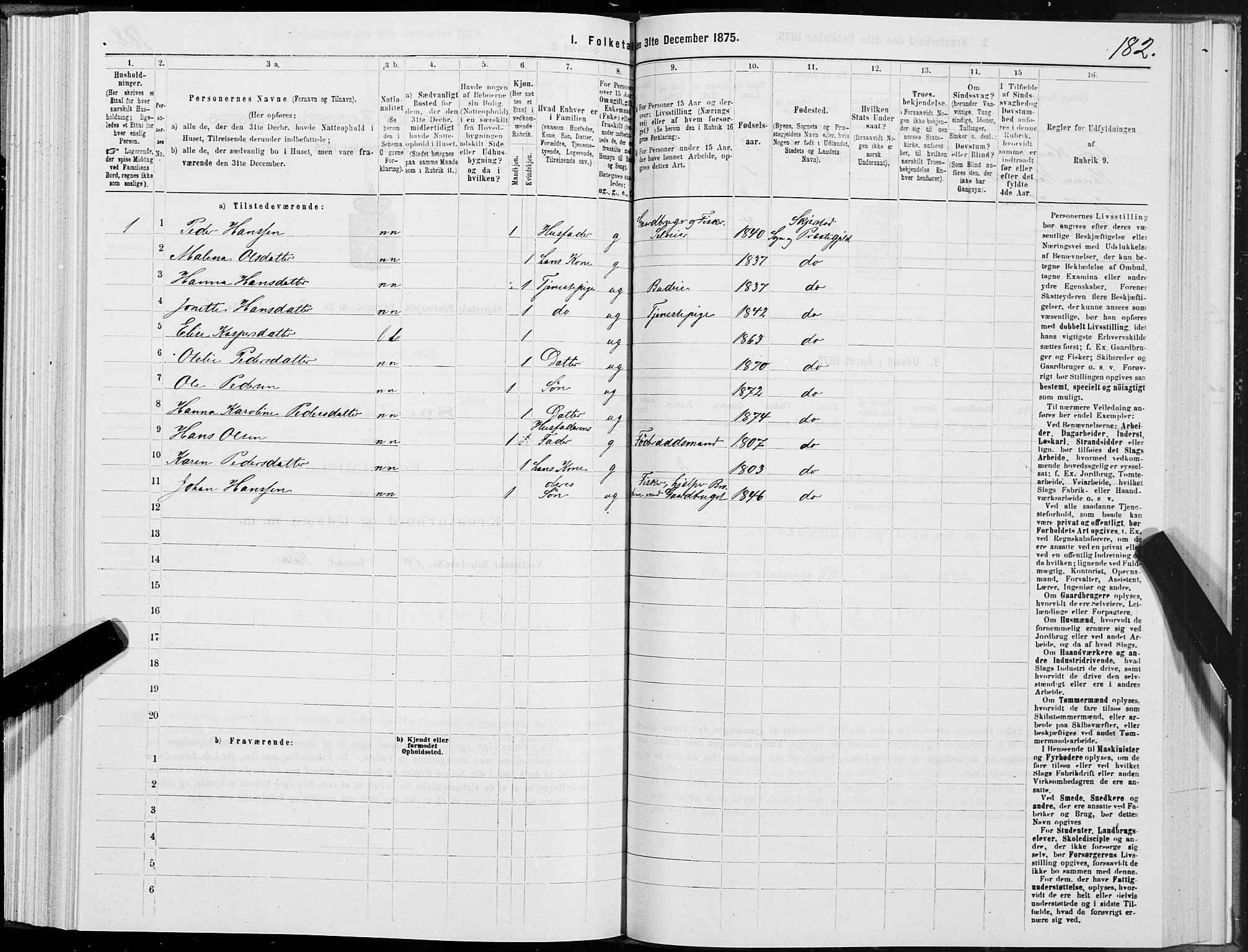 SAT, 1875 census for 1842P Skjerstad, 1875, p. 1182