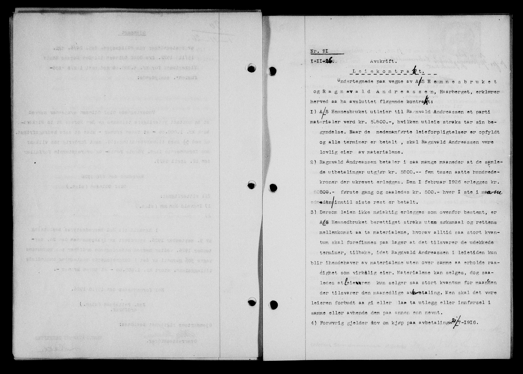 Lofoten sorenskriveri, AV/SAT-A-0017/1/2/2C/L0014b: Mortgage book no. 14b, 1926-1926, Deed date: 01.11.1926