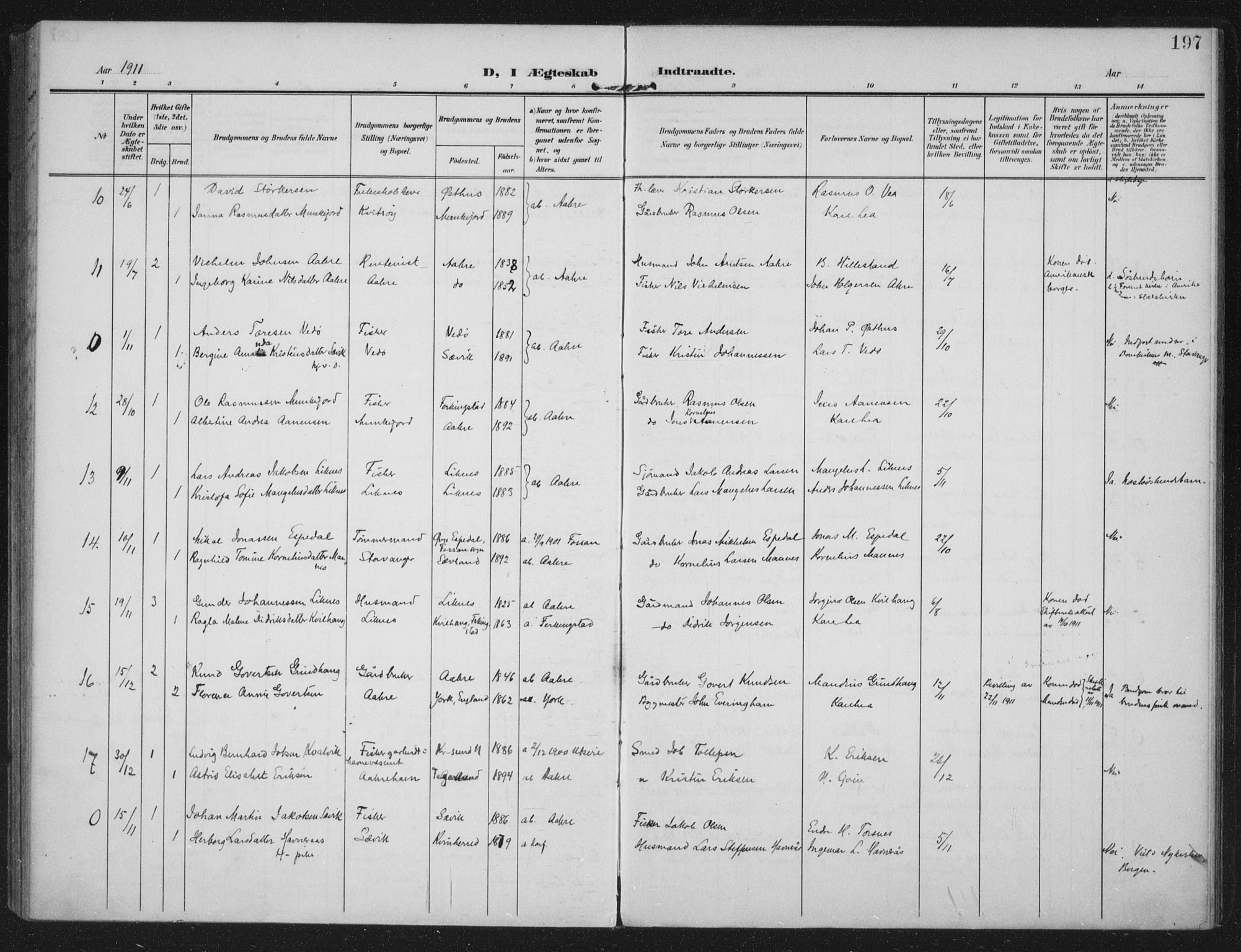 Kopervik sokneprestkontor, AV/SAST-A-101850/H/Ha/Haa/L0005: Parish register (official) no. A 5, 1906-1924, p. 197