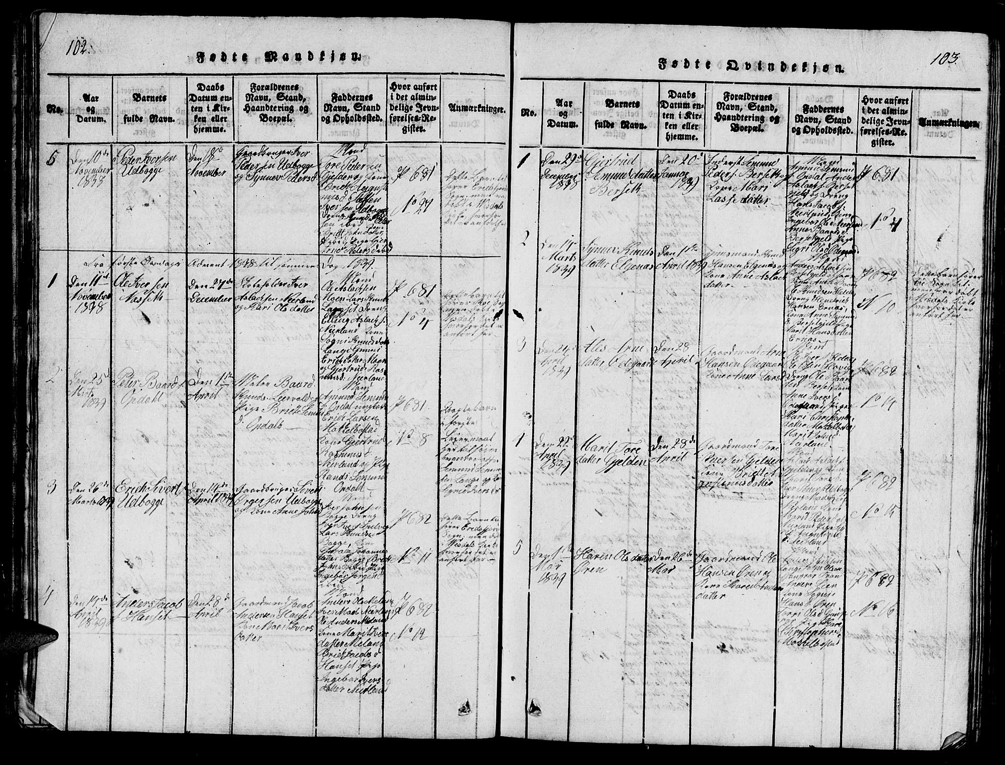 Ministerialprotokoller, klokkerbøker og fødselsregistre - Møre og Romsdal, SAT/A-1454/554/L0644: Parish register (copy) no. 554C01, 1818-1851, p. 102-103