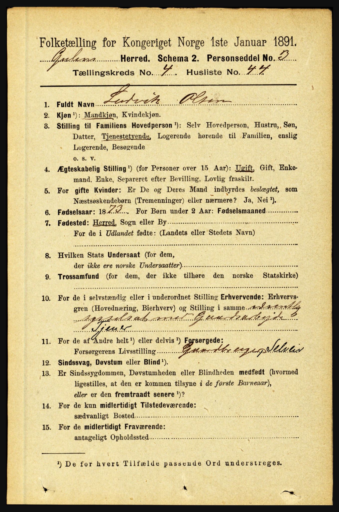 RA, 1891 census for 1411 Gulen, 1891, p. 1534