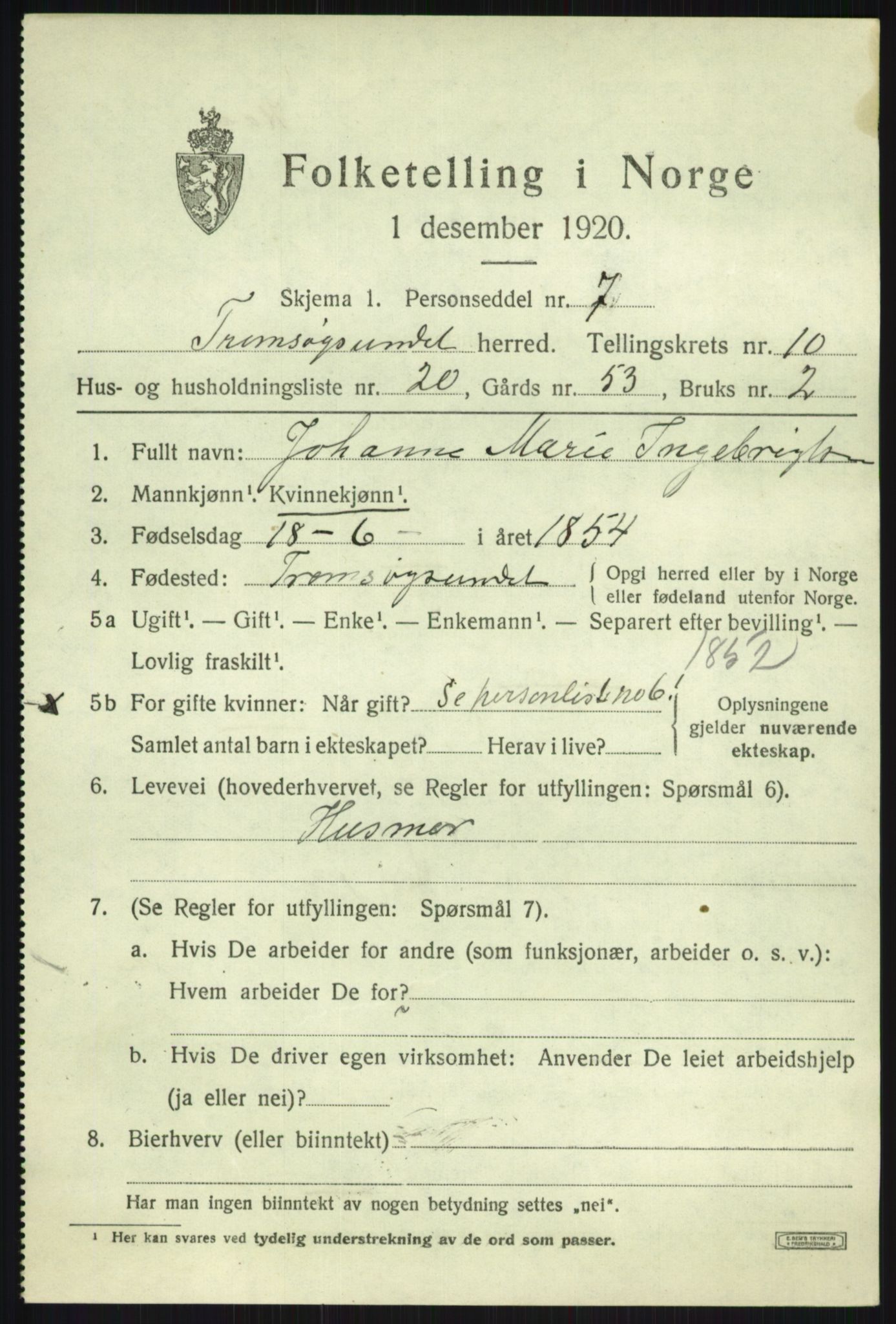 SATØ, 1920 census for Tromsøysund, 1920, p. 7204