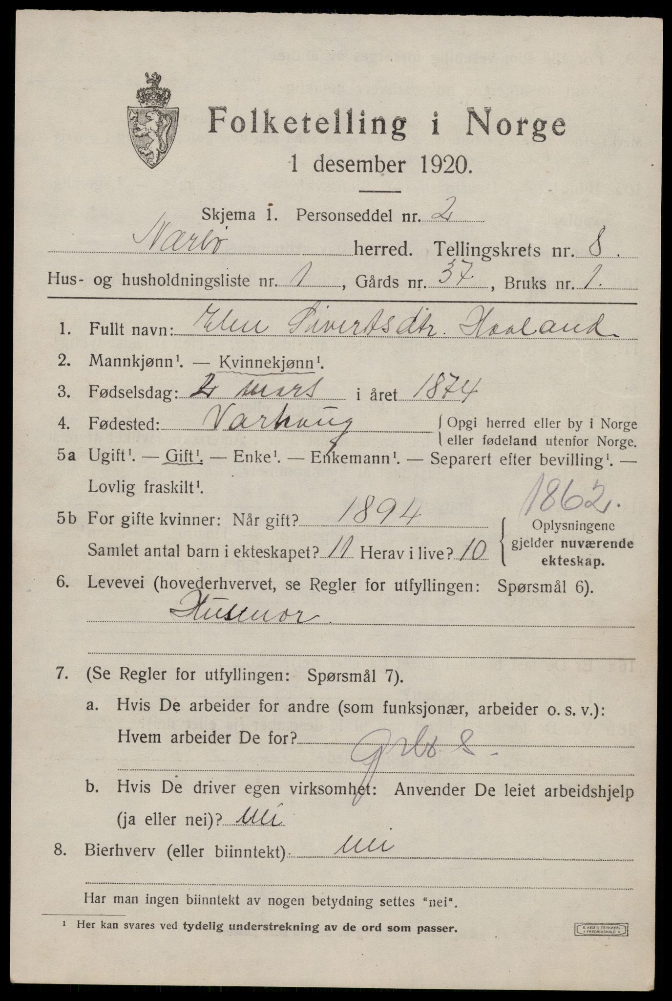 SAST, 1920 census for Nærbø, 1920, p. 5097