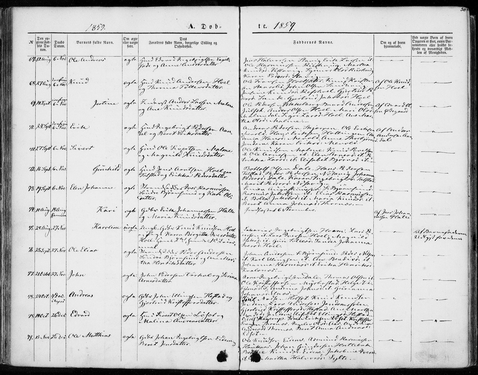 Ministerialprotokoller, klokkerbøker og fødselsregistre - Møre og Romsdal, AV/SAT-A-1454/565/L0748: Parish register (official) no. 565A02, 1845-1872, p. 50