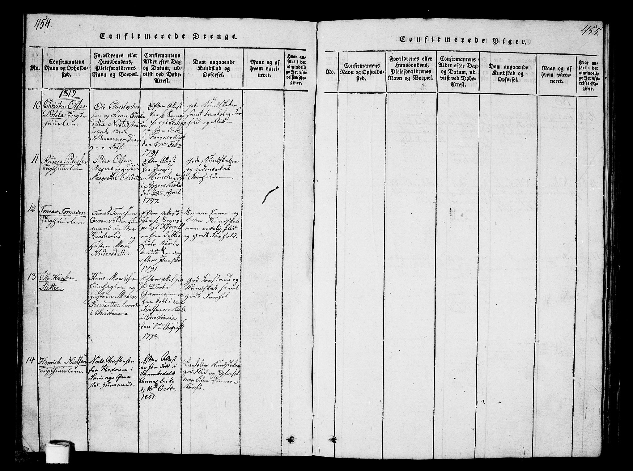 Kristiania tukthusprest Kirkebøker, AV/SAO-A-10881/G/Ga/L0001: Parish register (copy) no. 1, 1818-1857, p. 454-455