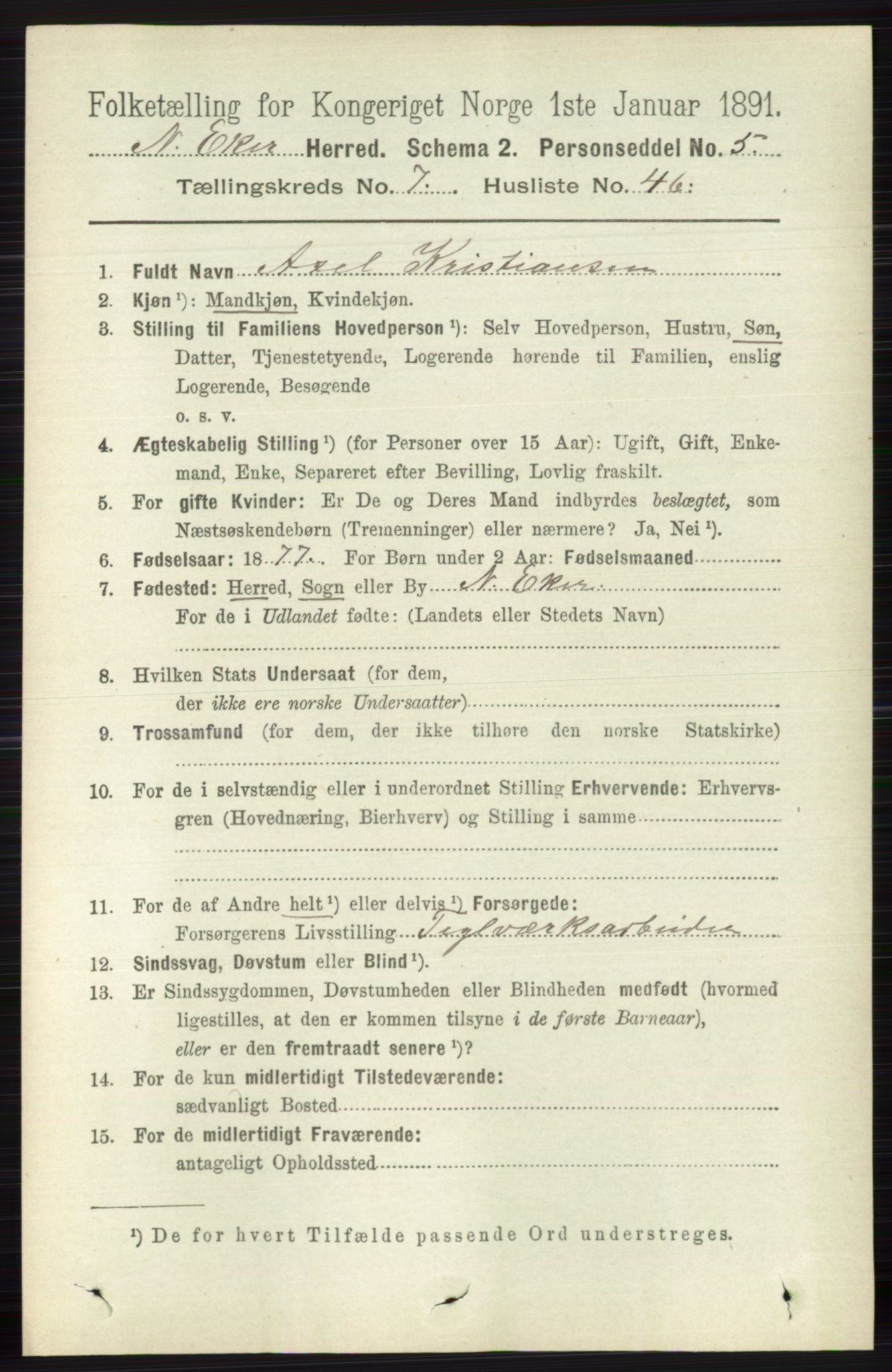 RA, 1891 census for 0625 Nedre Eiker, 1891, p. 3722