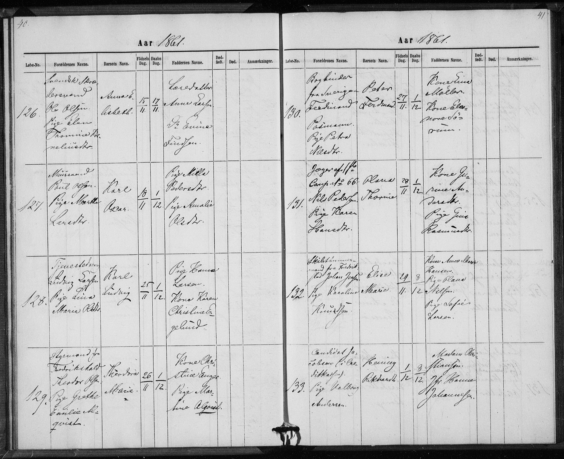Rikshospitalet prestekontor Kirkebøker, SAO/A-10309b/K/L0002/0002: Baptism register no. 2.2, 1860-1868, p. 40-41